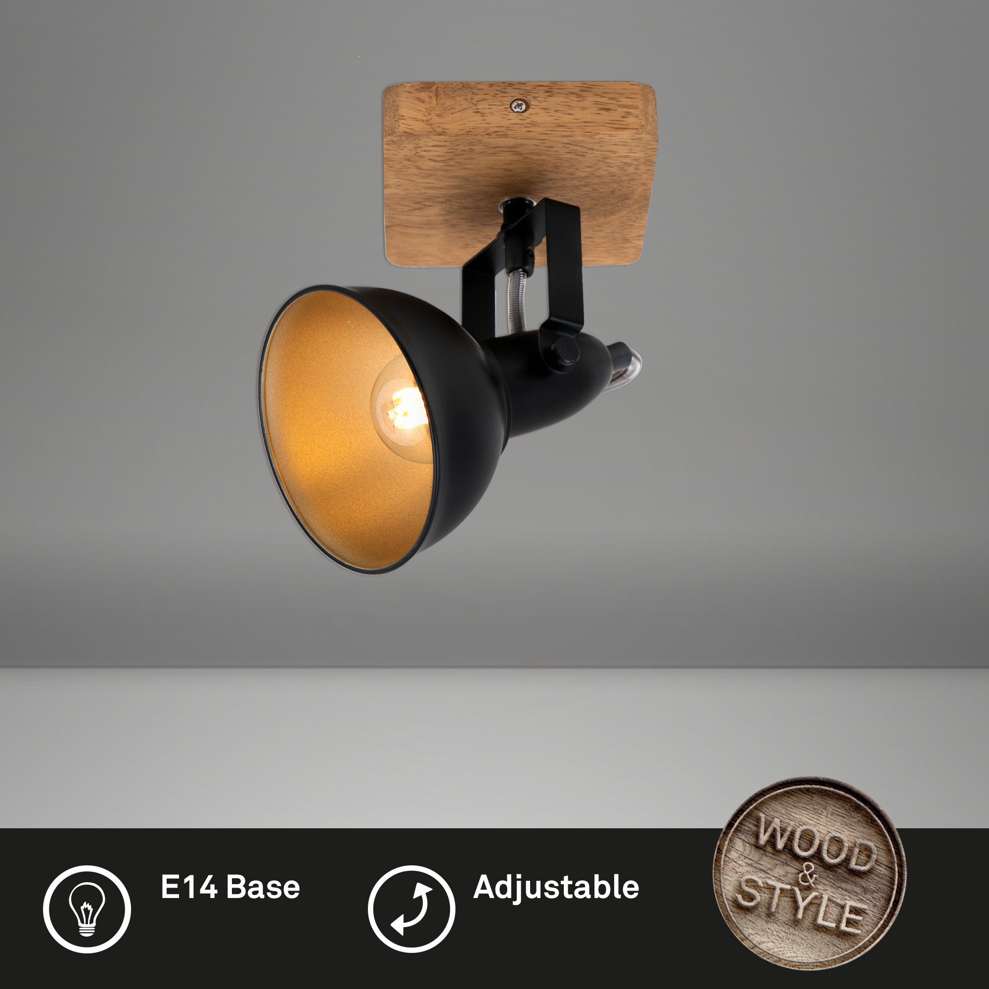Briloner Leuchten Wandleuchte Wandleuchte Extra-Warmweiß Innen Flur Wohnzimmer, ohne Leuchtmittel, 2700K - Extra - Warmweiß, Wandlampe, 11x11x15,7cm, Schwarz-Gold, max.25W, E14, Innen, Flur