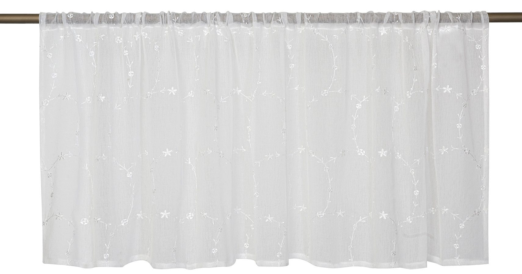 ELBERSDRUCKE Scheibengardine Bistrogardine mit Tunnel Elin weiß 48 x 135 cm (1 St), Stangendurchzug, halbtransparent, Polyester, einfarbig, floral, gestickt, Sichtschutz