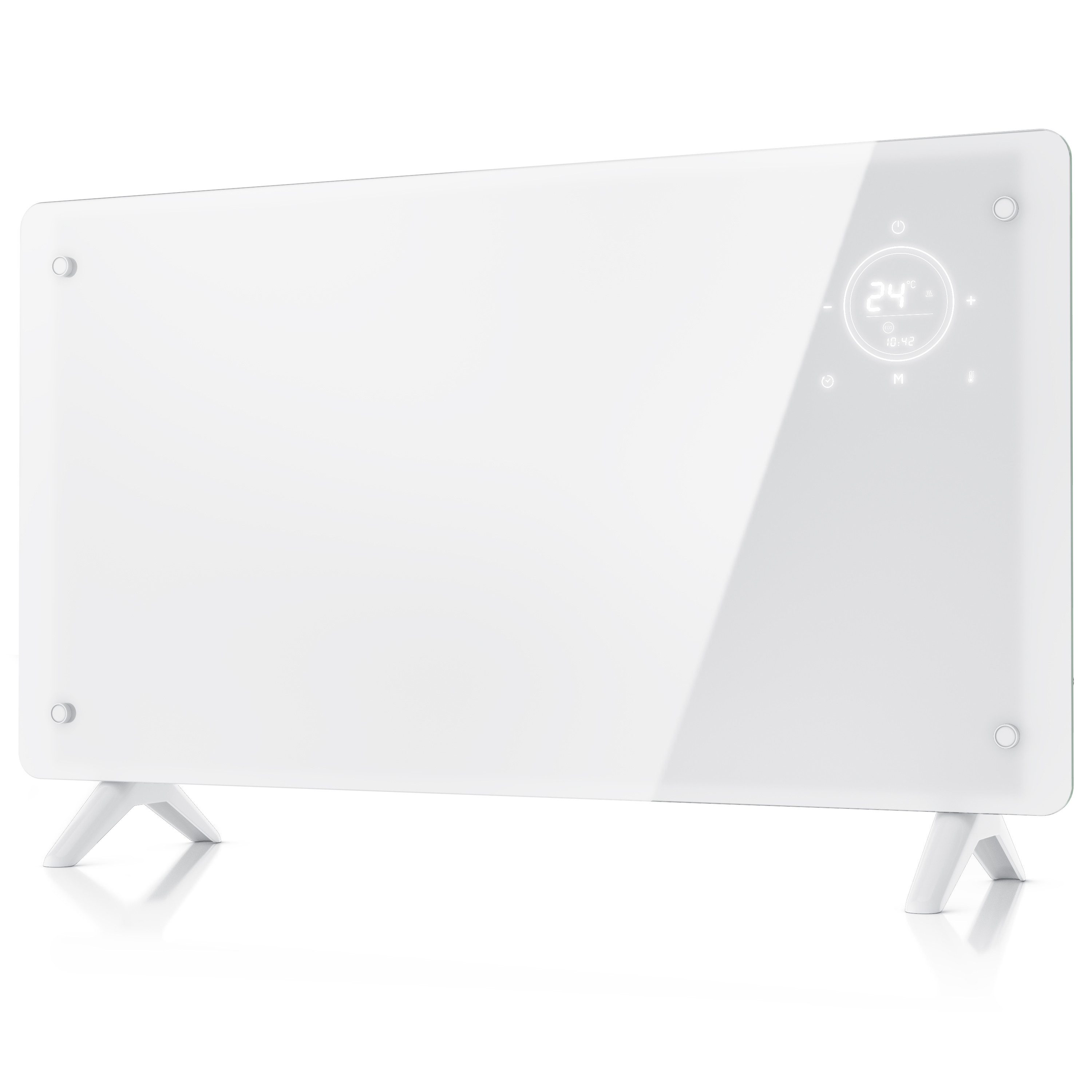 Brandson Konvektor Elektroheizung mit Glasfront weiß, Wochenprogramm, Fernbedienung, 2000 W, Comfort-, ECO- & Frostschutz-Modus, 15-50 °C, 24h-Timer