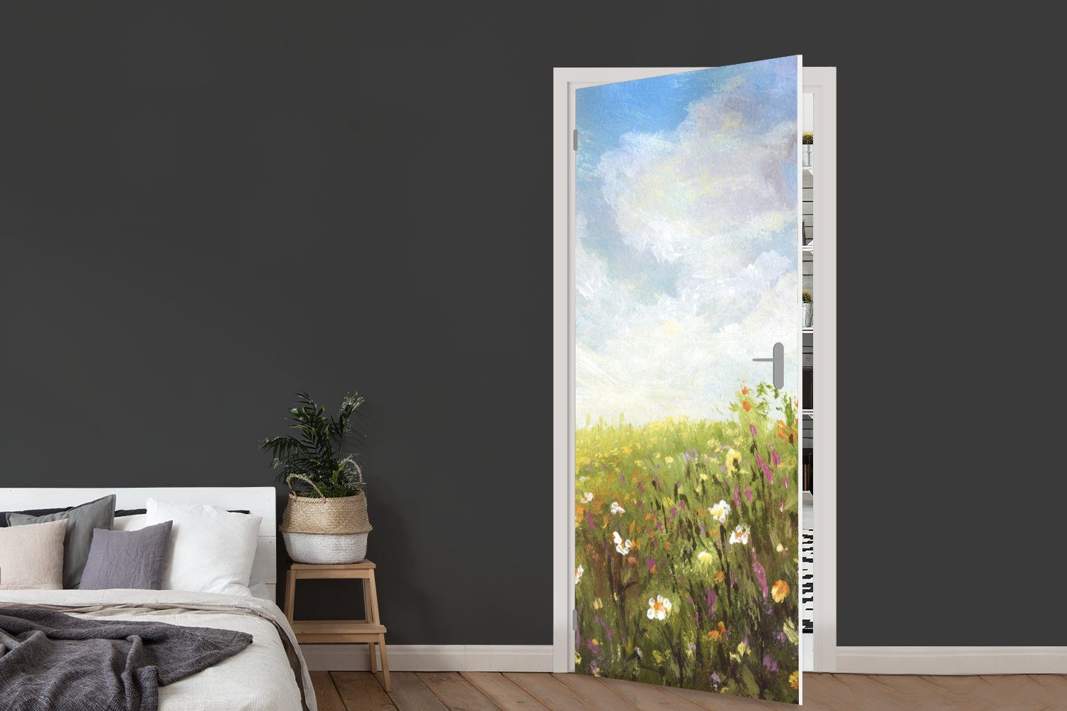 Fototapete Sommer Türaufkleber, St), Blumen Türtapete Ölfarbe, Tür, MuchoWow 75x205 (1 für - Matt, - bedruckt, cm