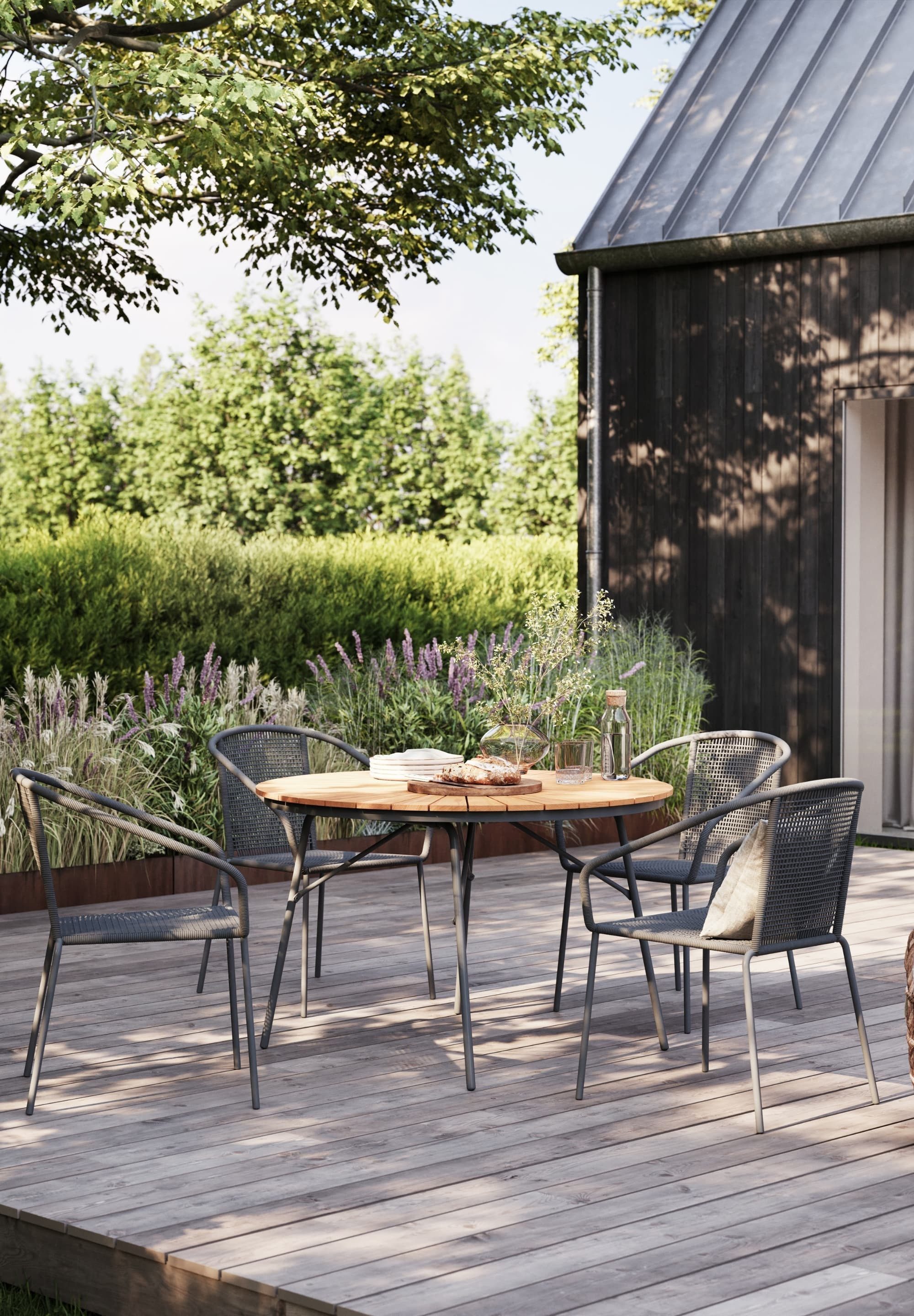 Cinas Sitzgruppe Ellen/Luno, Gartentisch, Rund, Teak, Aluminium, Retro, skandinavisch