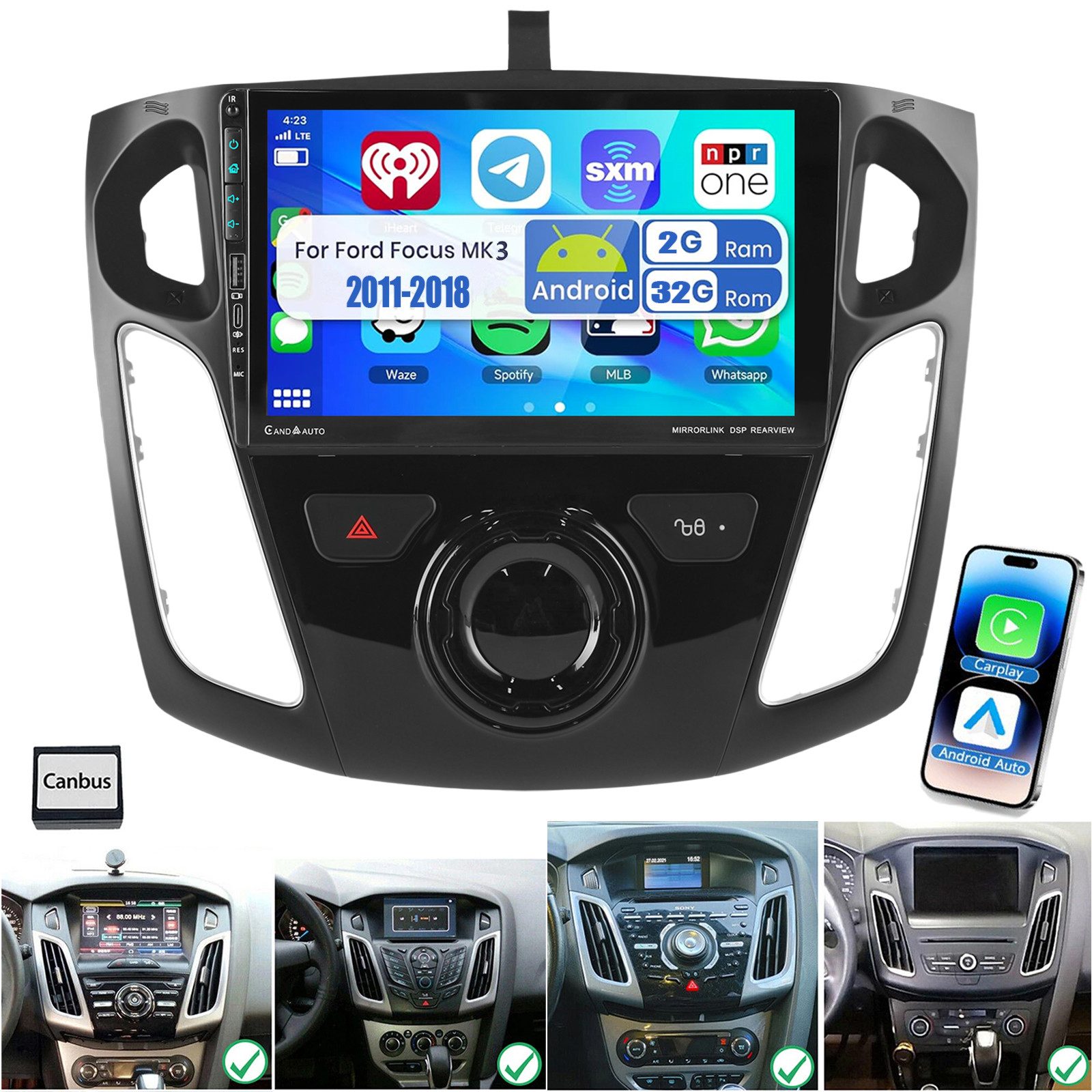 ESSGOO DAB+ 64G Für Ford Focus III MK3 11-18 Android15 Carplay GPS USB Type-C Autoradio (Digitalradio (DAB), 4+64GB(optional), RDS, AM, FM, Apple Carplay Android Auto GPS Navi WIFI BT EQ)