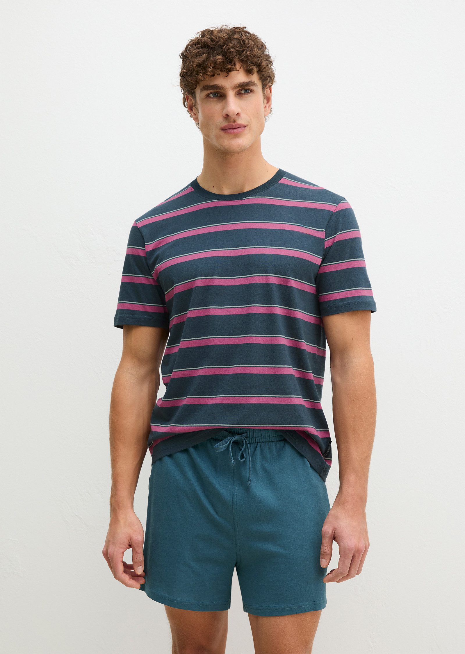 Marc O'Polo Pyjamaoberteil Mix N Match Cotton mit Streifen, Rundhalsausschnitt und kurzen Ärmeln