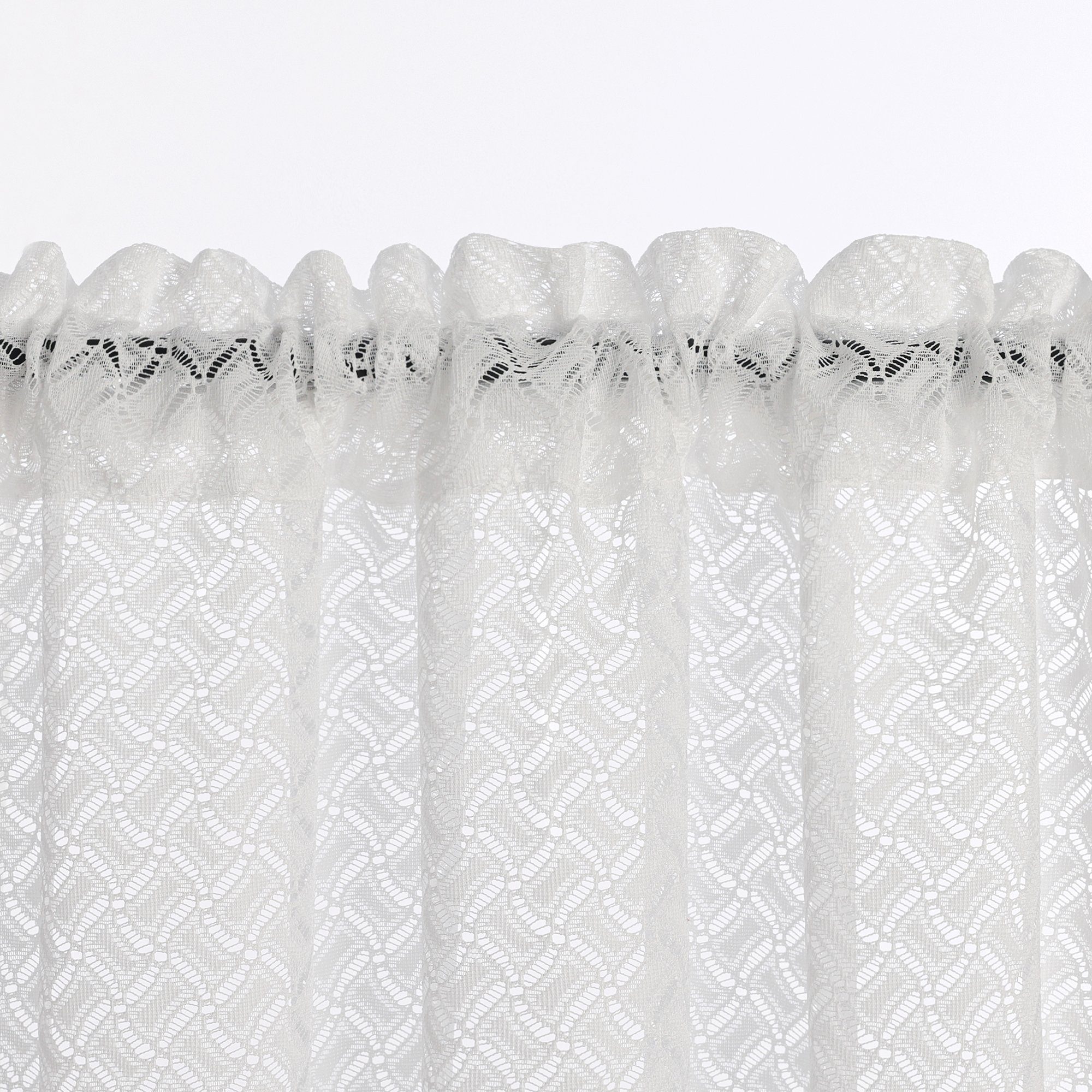 Joyswahl Scheibengardine Karo Kurzstore Bistrogardine im Vintage-Stil (2 St), Stangendurchzug, transparent, Jacquard, Rautenmuster, lichtdurchlässig für Küche,  – Bild 4 von 5