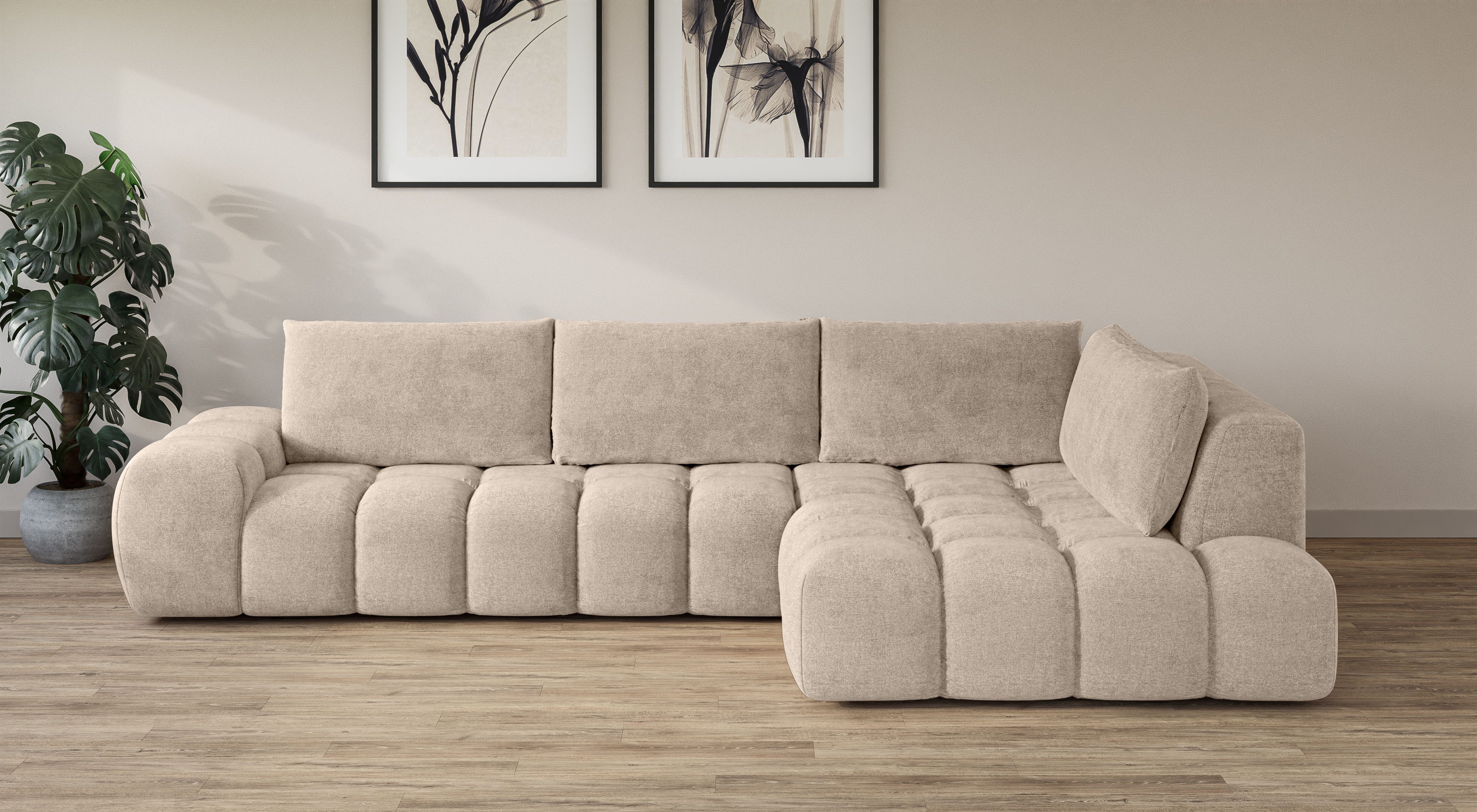 OTTO home Ecksofa AZITA L-Form, XXL 352 cm Designsofa in Bubble-Opitk, lose Rückenkissen, traumhafte Steppung