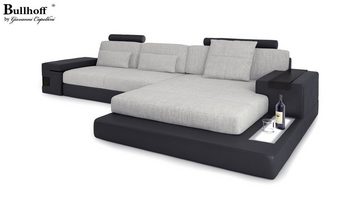 BULLHOFF Ecksofa Wohnlandschaft Ecksofa Leder/Stoff Designsofa L-Form Eckcouch LED Sofa Couch XXL Ottomane weiß grau »HAMBURG III« von BULLHOFF, made in Europe, das "ORIGINAL"