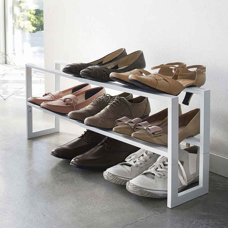 Yamazaki Schuhregal "Line" schmal ausziehbar 38-70cm, Schuhständer, Schuhablage, mit 2 Ablagen, für 6-9 Paar, minimalistisch, aus Metall