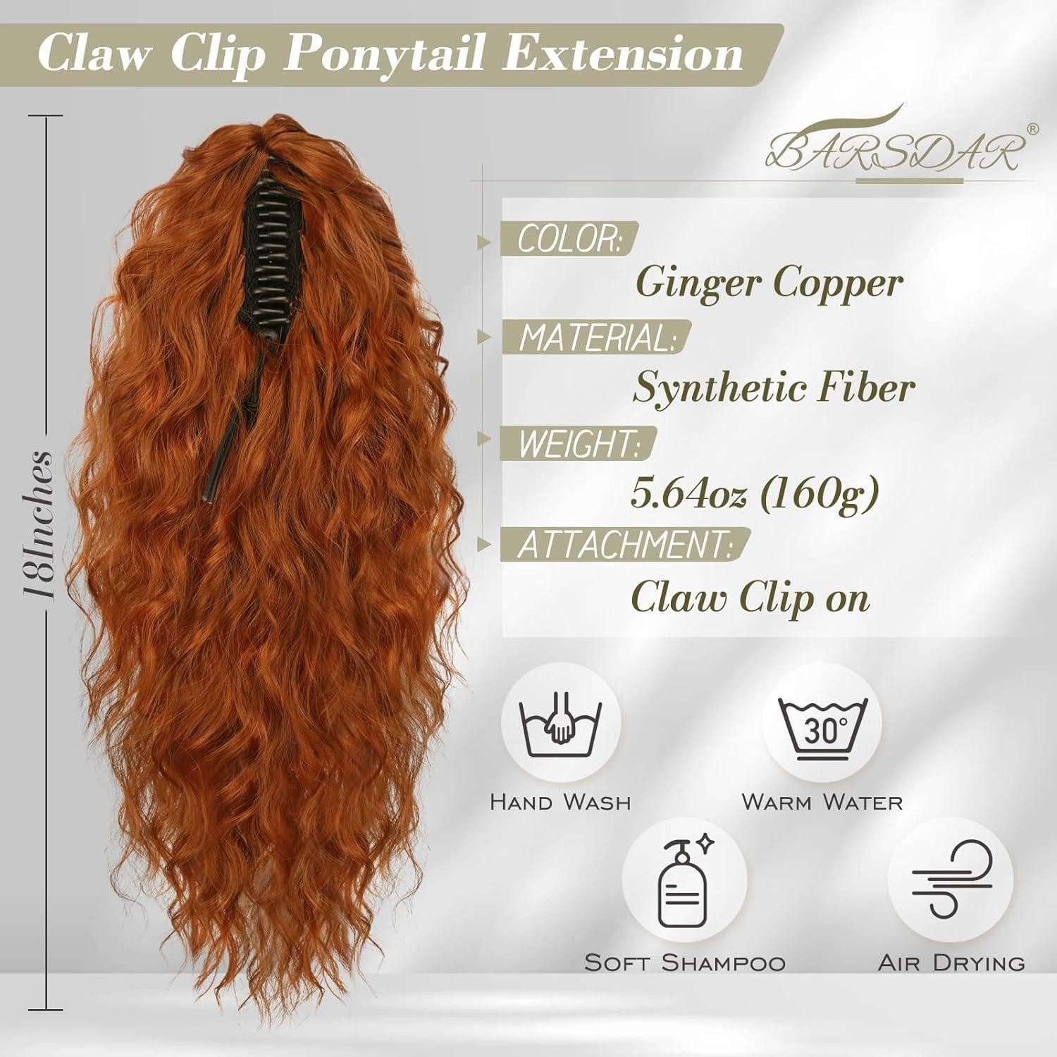 LuxusKollektion Kunsthaar-Extension Pferdeschwanz Haarteil Kupfer 45cm Wellige Clip-in Haarverlängerung