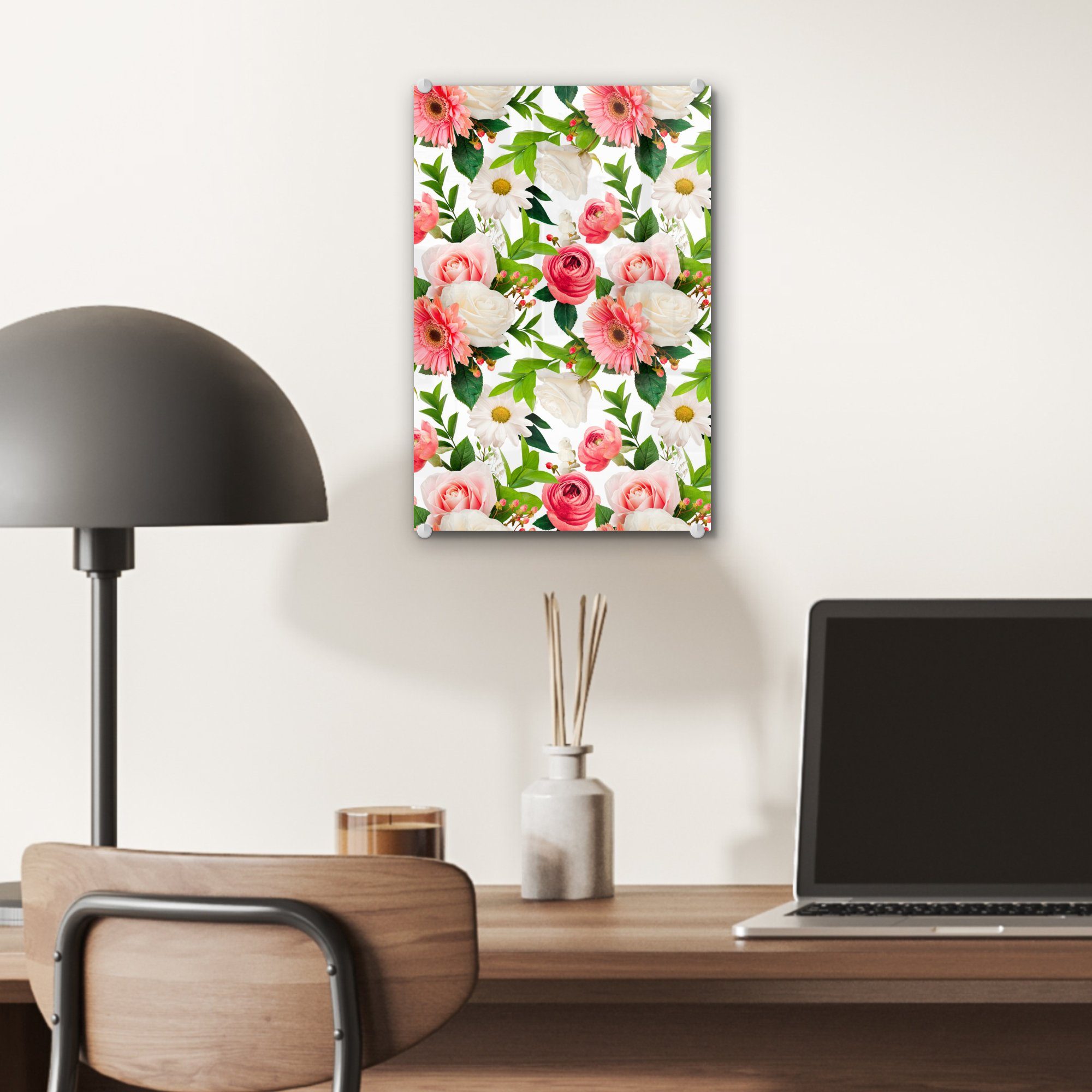 Foto St), auf Rosen Blumen MuchoWow Collage, auf Glas - - - - Glasbilder Wandbild Wanddekoration (1 Bilder Glas Acrylglasbild -