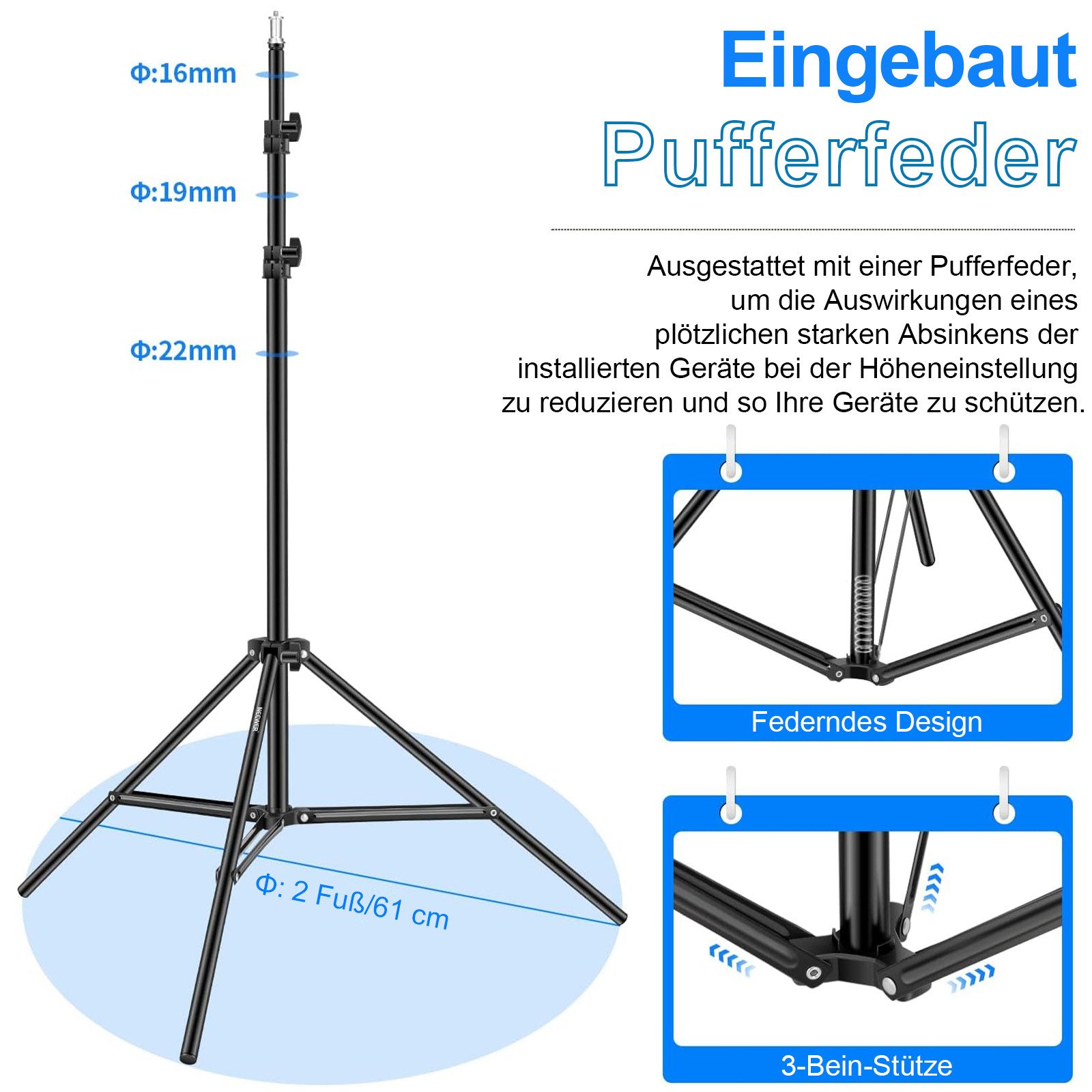 Neewer ST-190 2er-Pack 190 cm Aluminium-Stativständer, für Studio Kits Lampenstativ (Höhenverstellbar von 66 bis 190 cm, für Fotografie Lichter Softboxen)