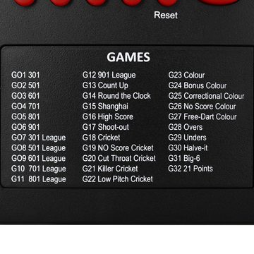 XQMAX Dartscheibe Elektronischer Zähler Dart Dublin, (für 32 Spiele und 590 Variationen, variable Schwierigkeitseinstellungen), Scoreboard Dartboard Touchpad Punktestand Steeldart
