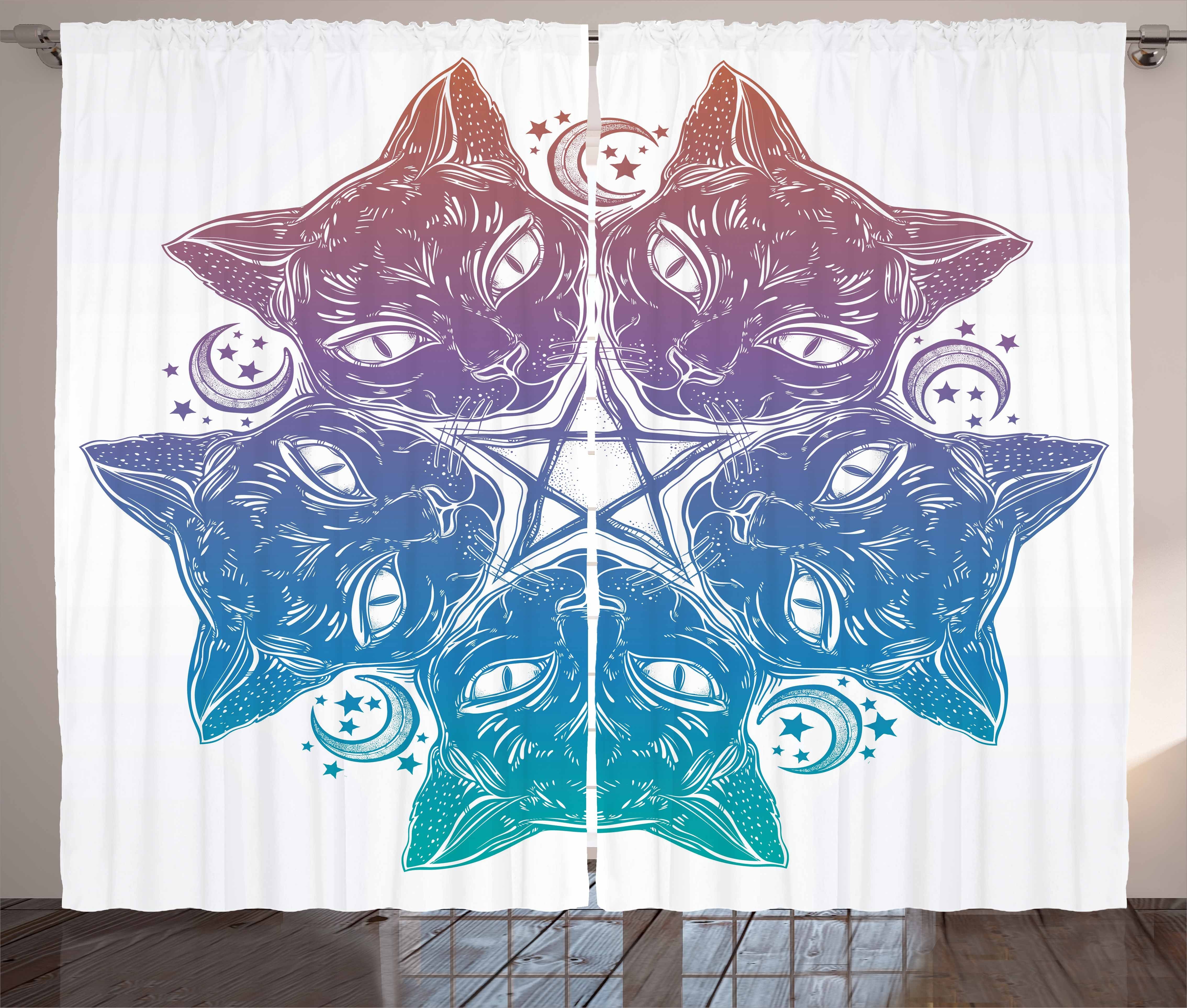 Pentacle Kräuselband Abakuhaus, mit und Haken, Gardine Katzen-Mandala-Entwurf Schlafzimmer Schlaufen Vorhang