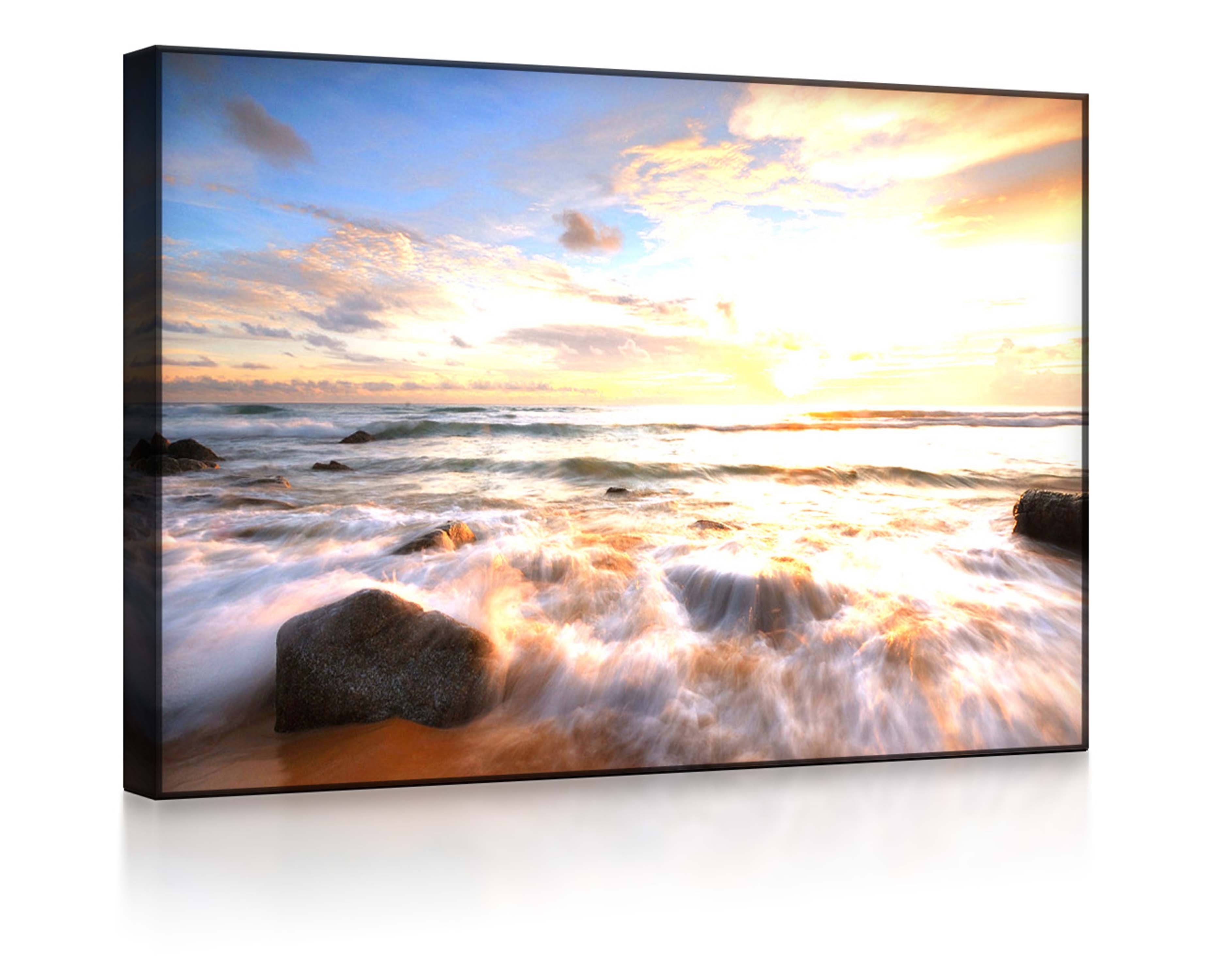 lightbox-multicolor LED-Bild Sonnenuntergang am Meer front lighted / 80x60cm, Leuchtbild mit Fernbedienung