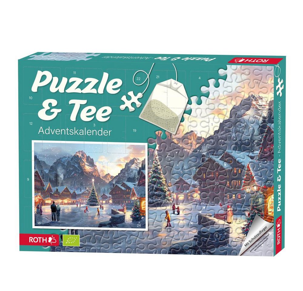 Roth Tee Puzzle & Bio-Tee Adventskalender „Eislaufen“ 1000tlg Puzzle & 24 Tees, für Puzzle-Fans & Teeliebhaber