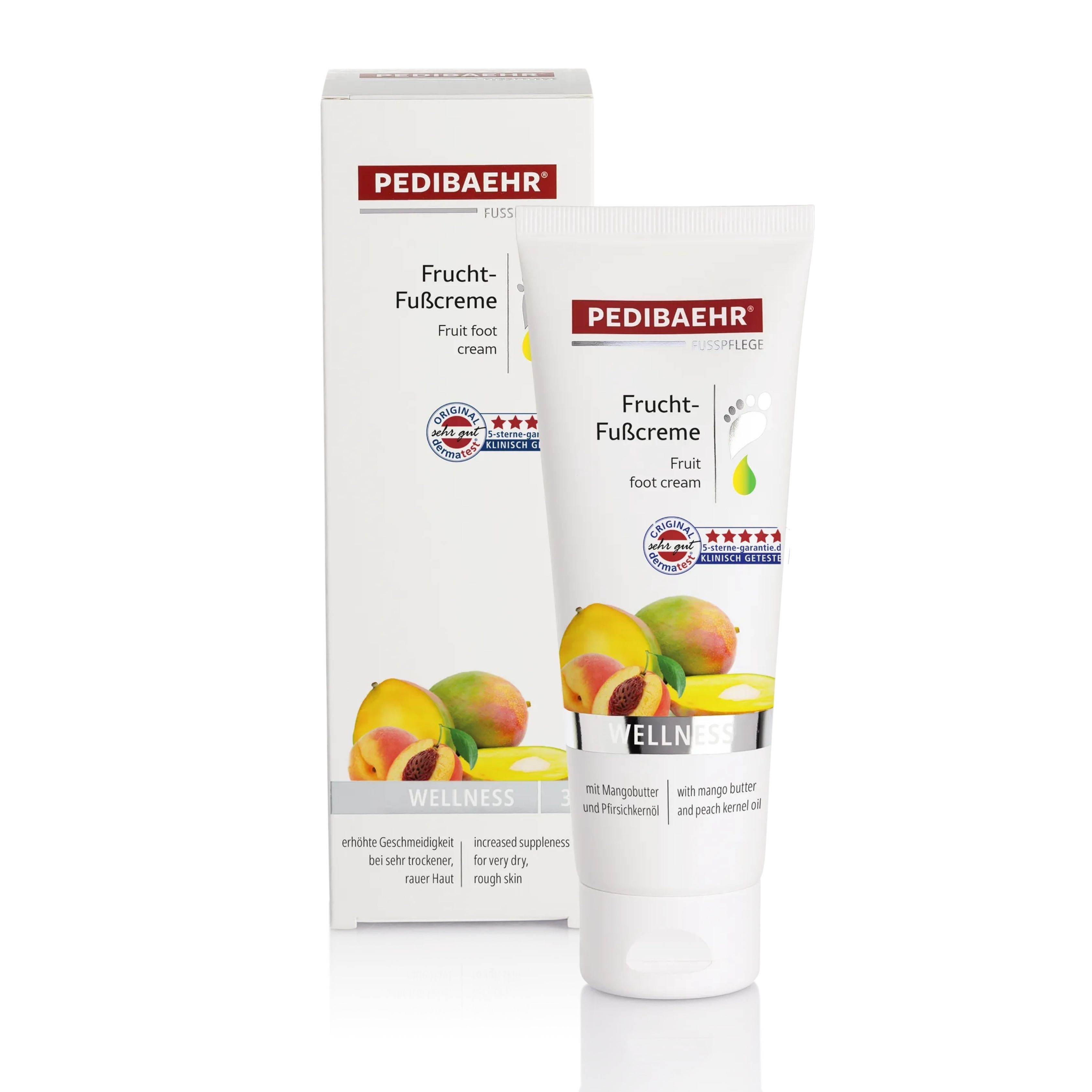 Pedibaehr Fußcreme Pedibaehr Frucht-Fußcreme 125ml exotisches Dufterlebnis, 1-tlg., mit wertvollen Ölen und Butter aus Pfirsich, Mango & Avocado