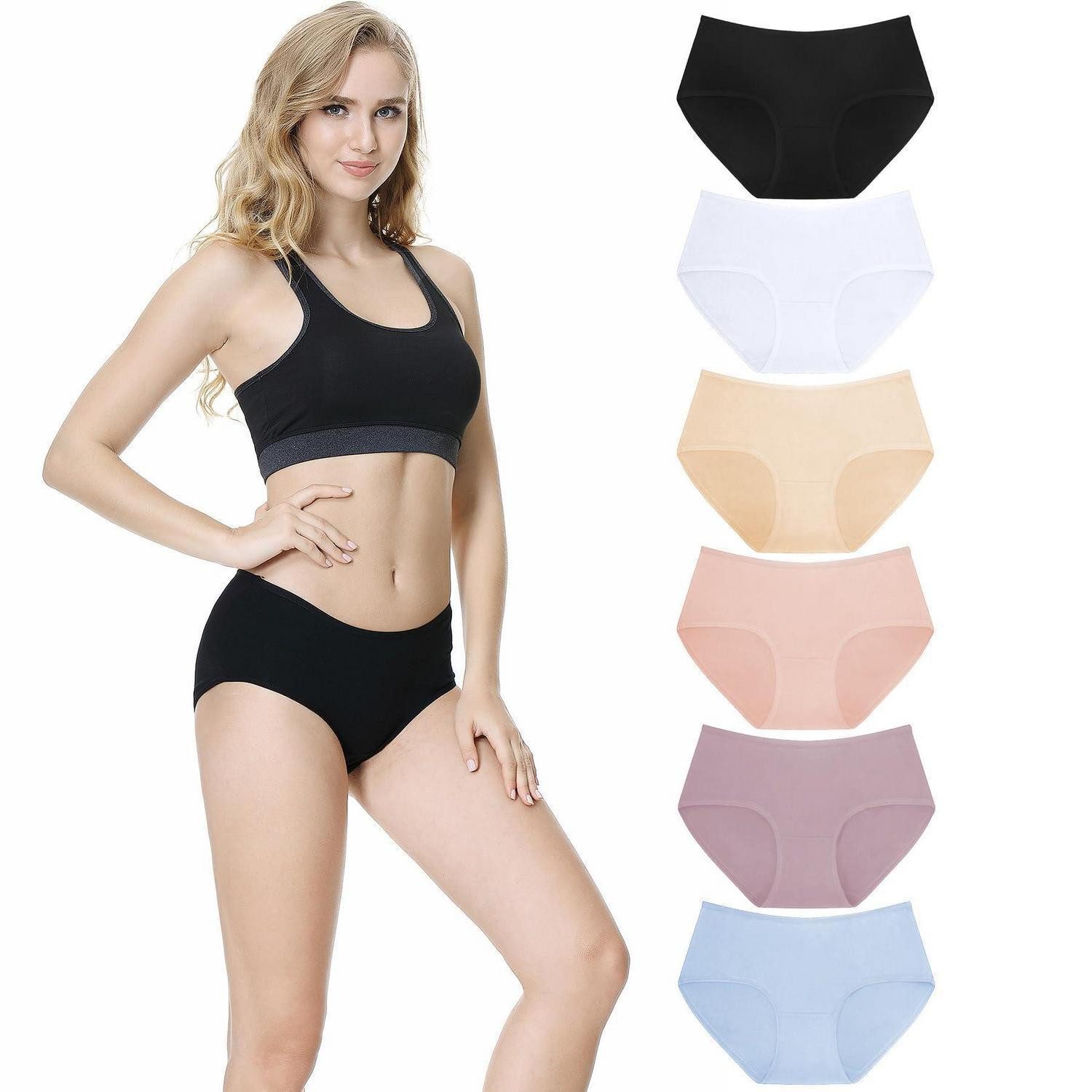 LuxusKollektion Slip Unterhosen Damen 6er Pack Baumwolle Slips Mitt. Taille
