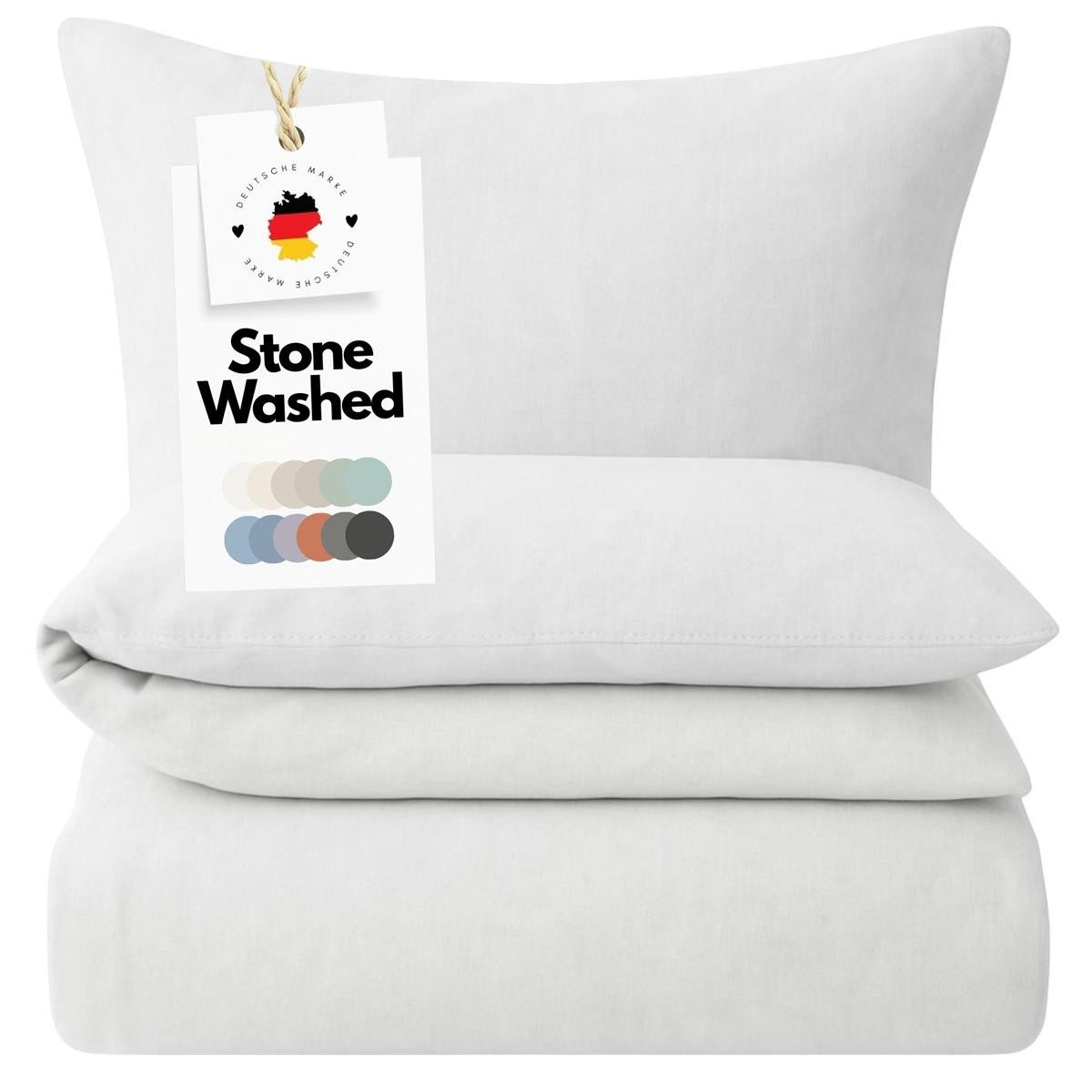 Carpe Sonno Bettwäsche 135 x 200 - 155 x 220 - 200 x 200 - 220 x 240 Bettwäsche Baumwolle, Renforcé, 3 teilig, OEKO-TEX Stone Washed Renforce Bettbezug Reißverschluss 220x240 Weiß