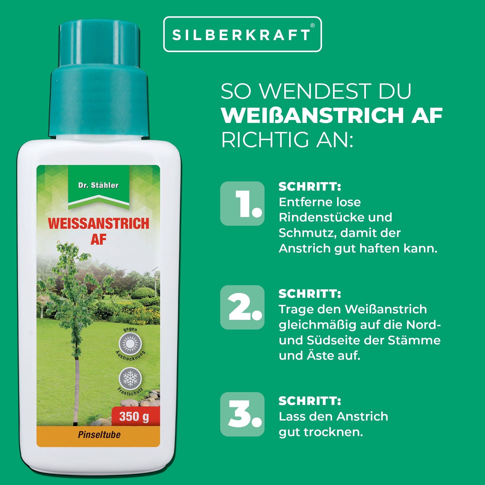 Dr. Stähler Baumanstrich Weißanstrich AF: Effektiver Schutz vor Frost- und Hitzeschäden, 350 g, Für Obstbäume & Ziergehölze geeignet, Schutzanstrich gegen Frostrisse, Sonnenbrand & Schädlingsbefall