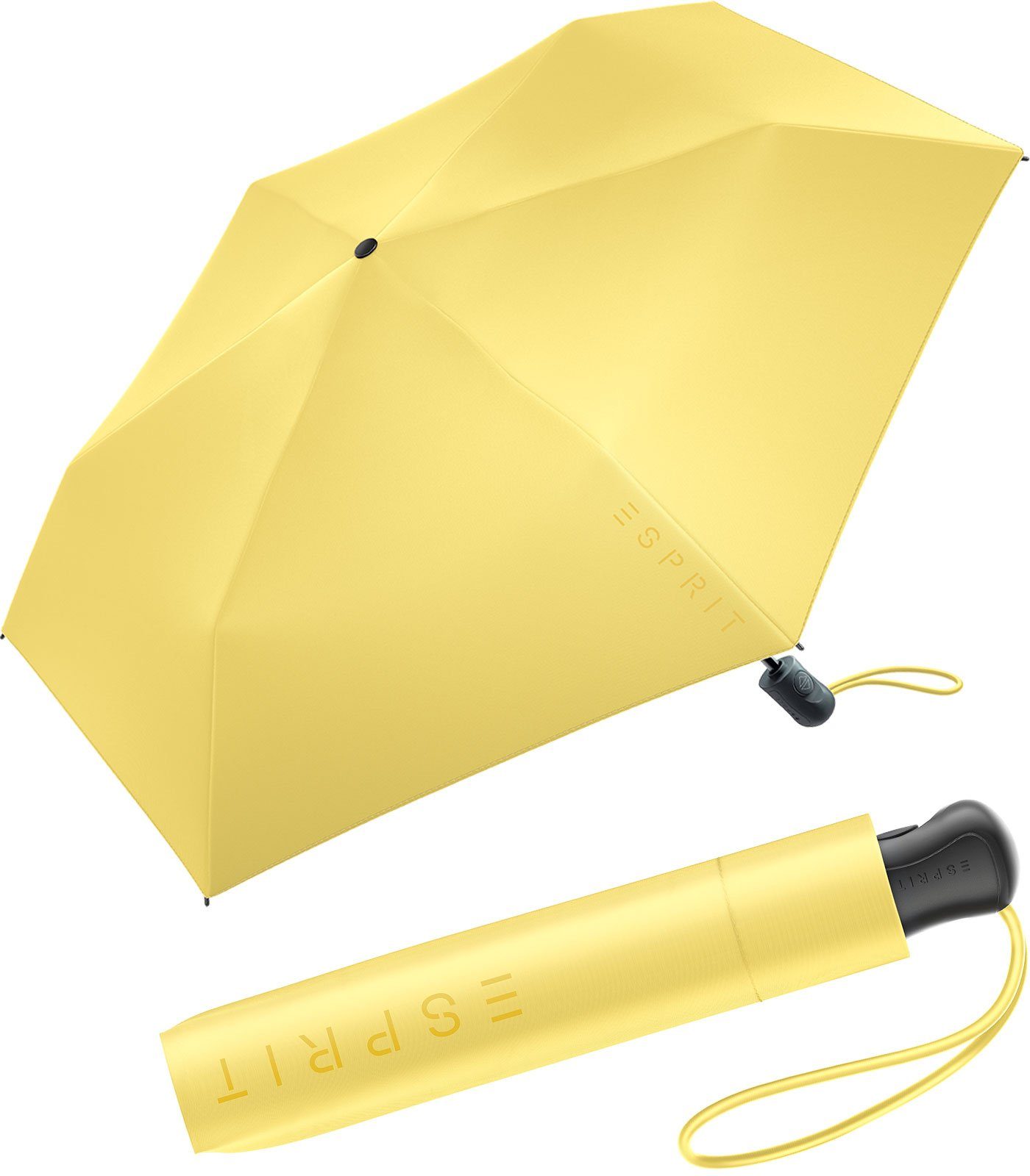 Esprit Taschenregenschirm Damen Easymatic Slimline Auf-Zu Automatik FJ 2023, leicht und stabil, in den neuen Trendfarben gelb