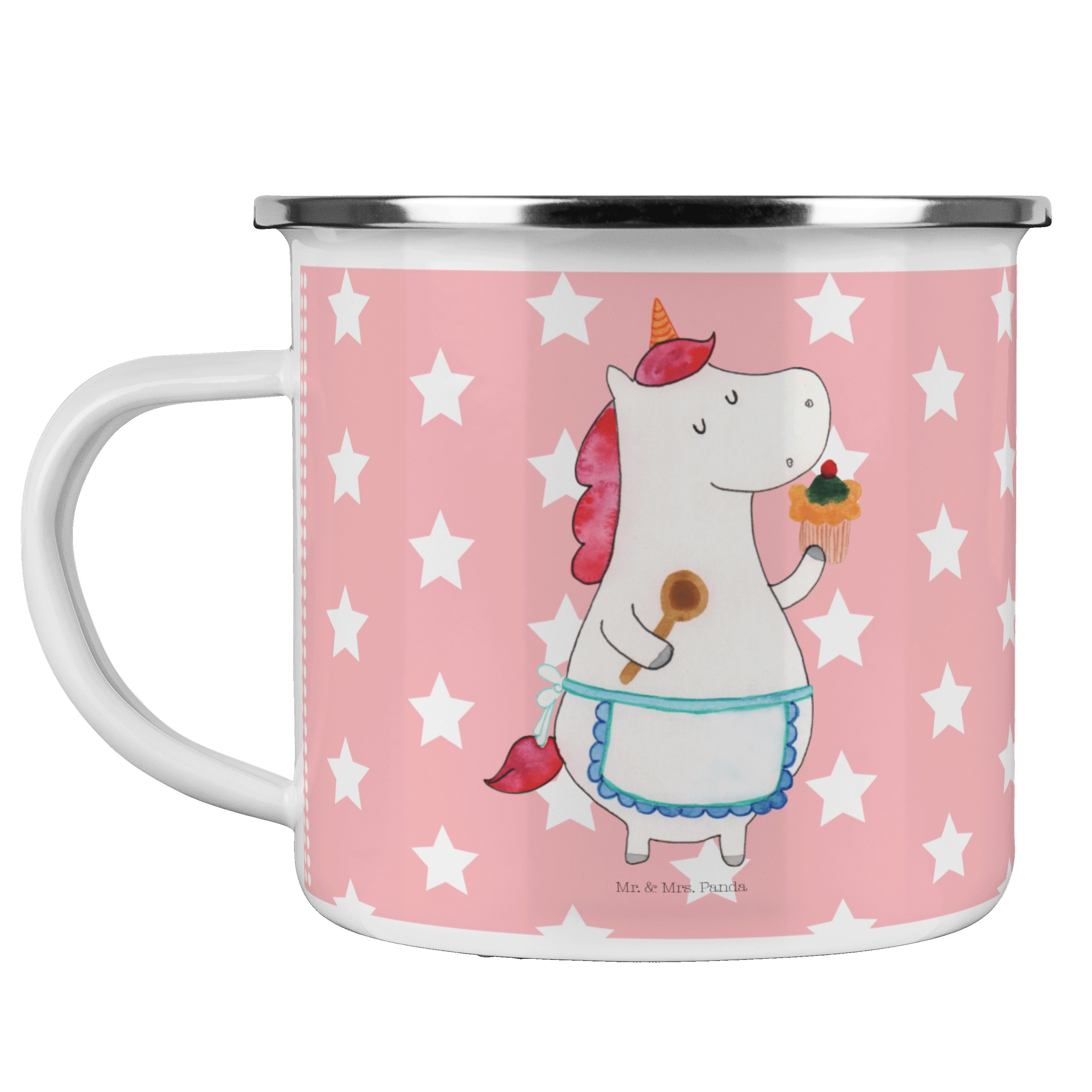 Emaille - Geschenk, Einhorn Blechtasse Outdo, Mrs. Pastell & Unicorn, Rot Becher Küchenfee Panda Mr. -