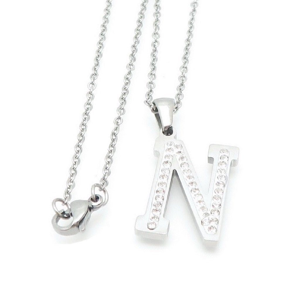 BUNGSA Kette mit Anhänger Buchstaben-Kette A-Z mit Strass Silber aus Edelstahl Damen (1-tlg), Halskette Necklace