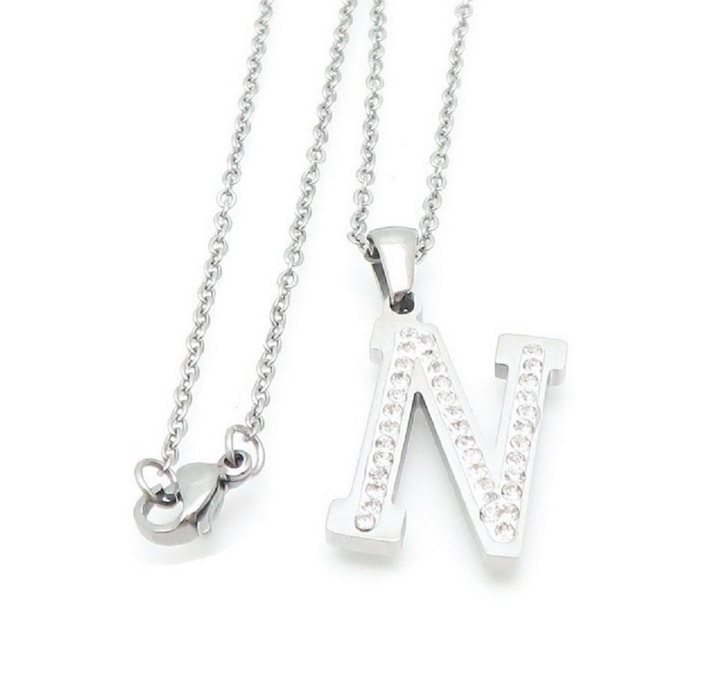 BUNGSA Kette mit Anhänger Buchstaben-Kette A-Z mit Strass Silber aus Edelstahl Damen P (1-tlg), Halskette Necklace