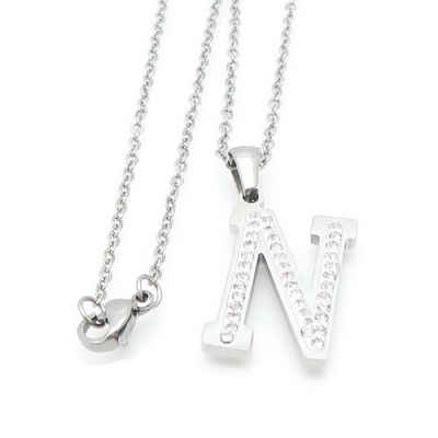BUNGSA Ketten-Set Buchstaben-Kette A-Z mit Strass Silber aus Edelstahl Damen (1-tlg), Halskette Necklace