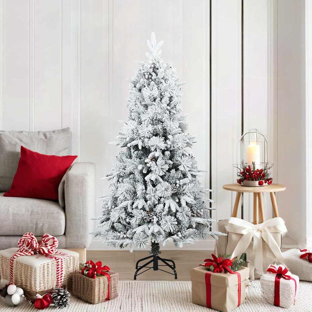 vidaXL Künstlicher Weihnachtsbaum Künstlicher Scharnier-Weihnachtsbaum schneebedeckt Weiß 150 cm