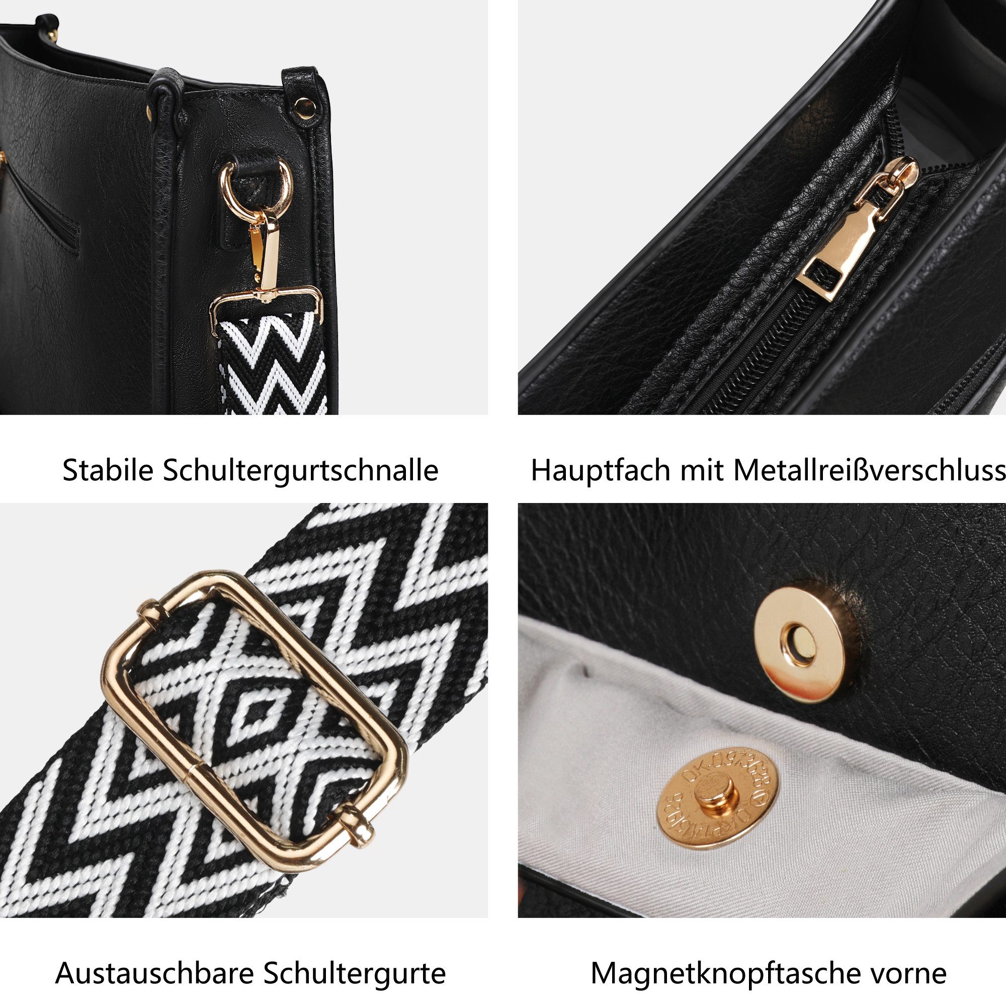 TAN.TOMI Umhängetasche Damen Handtasche mittelgroß Crossbody Bag multi pochette tasche, Damenhandtasche mit Verstellbar Breitem Schultergurt – Bild 5 von 5