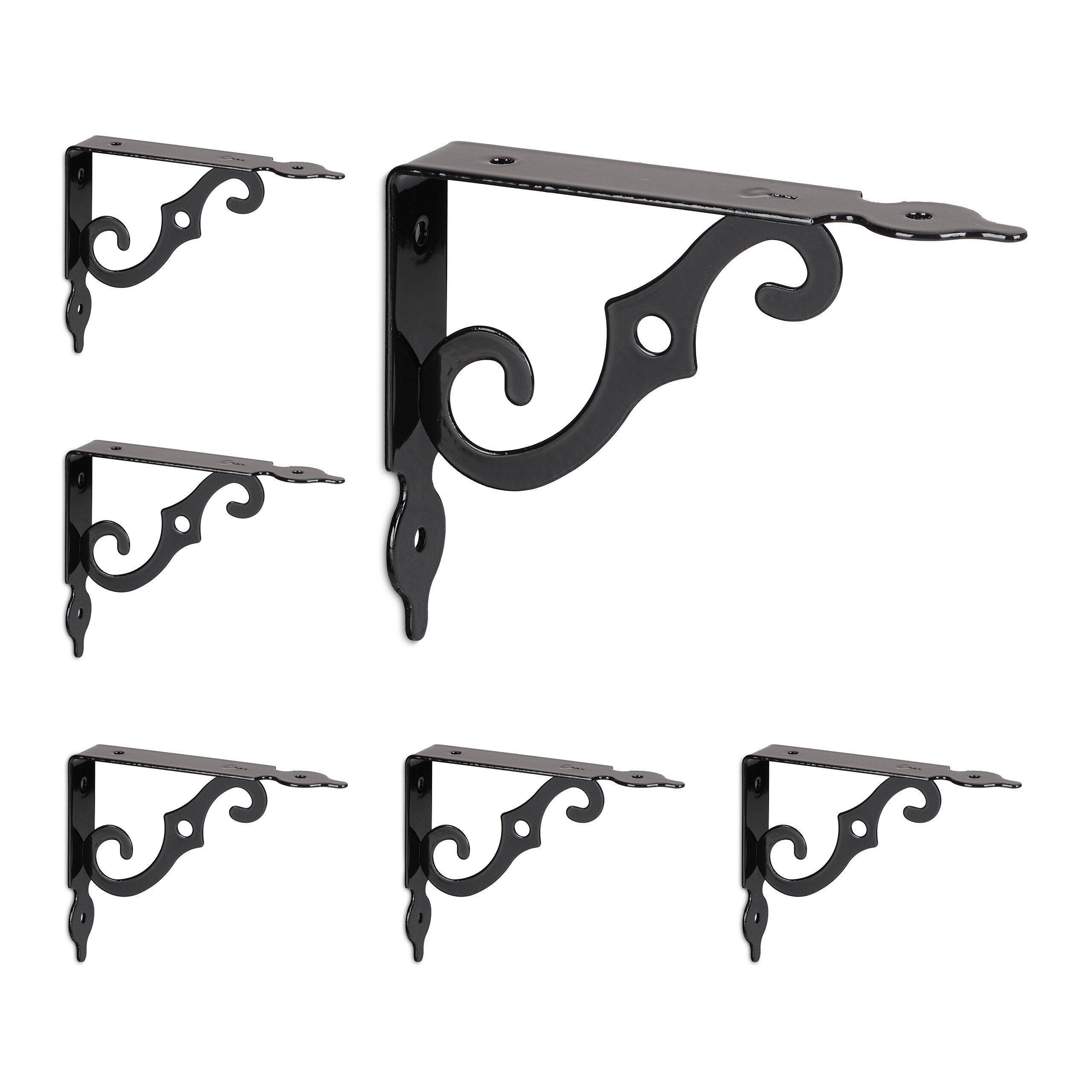 relaxdays Wandregalhalter Regalträger 6er Set, Schwarz günstig online kaufen