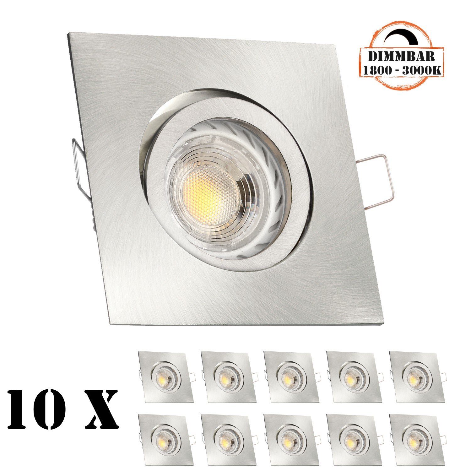 LEDANDO LED Einbaustrahler 10er LED Einbaustrahler Set GU10 in edelstahl / silber gebürstet mit 5