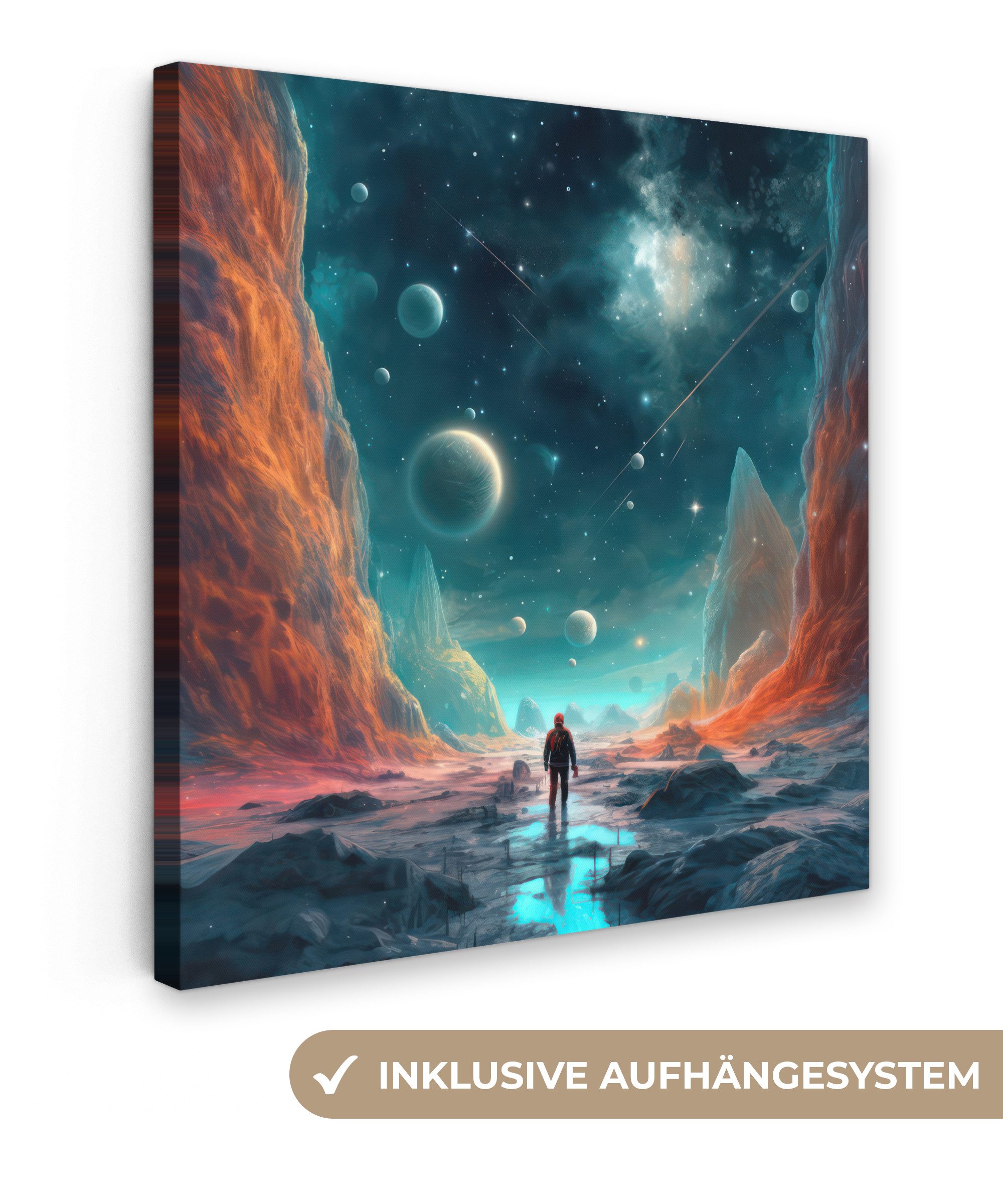 OneMillionCanvasses® Leinwandbild Berge - Weltraum - Planeten - Astronaut, günstig online kaufen