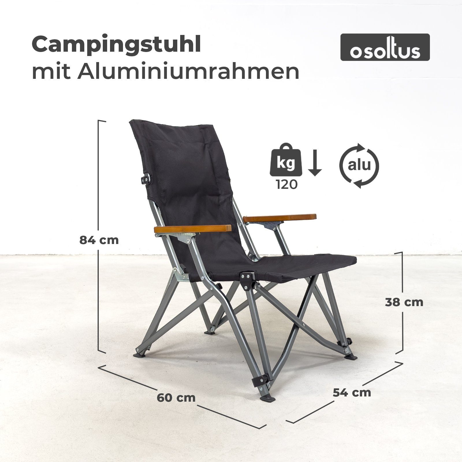 osoltus Campingstuhl Aluminium Faltsessel Faltstuhl Low Campingstuhl eloxiert Schwarz