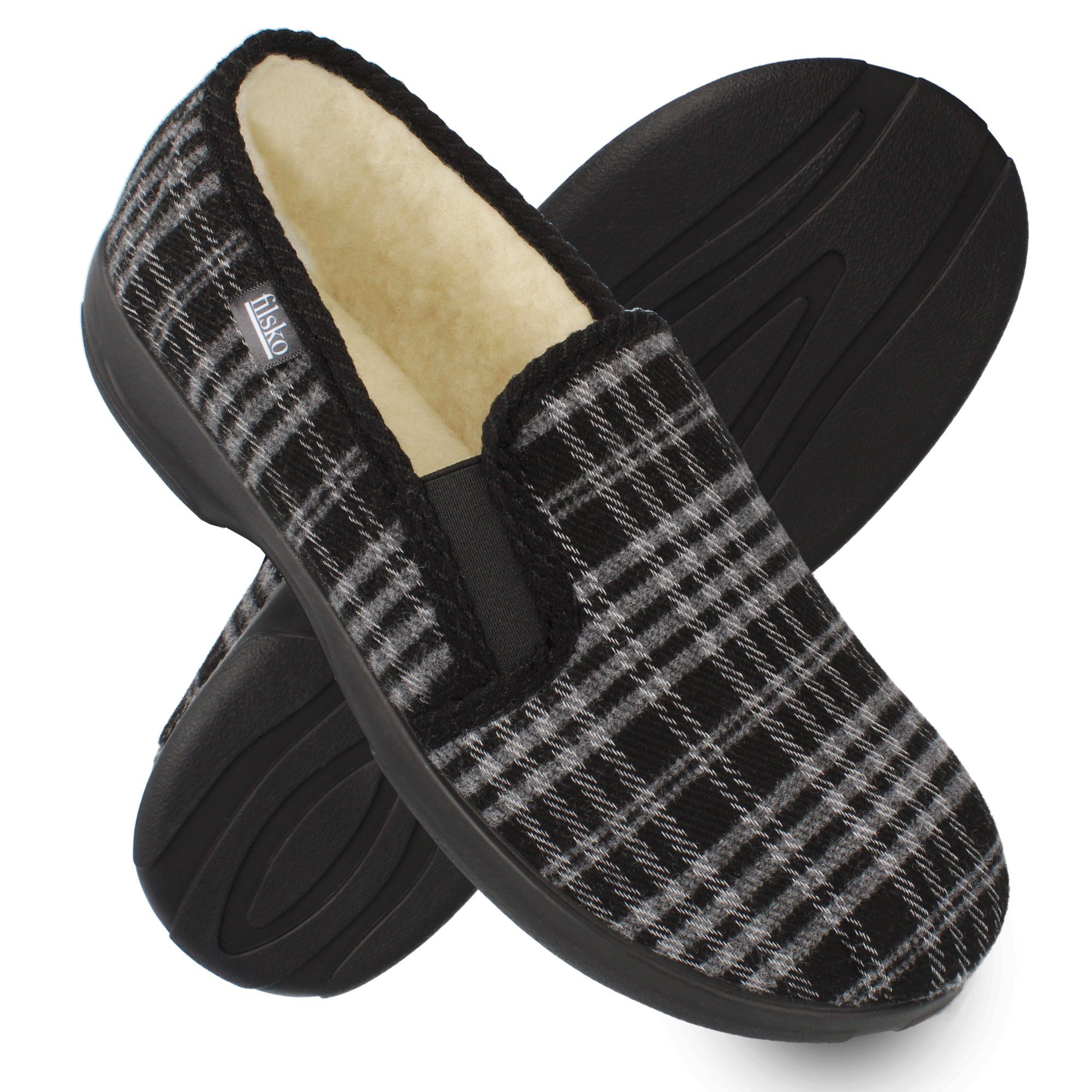 filsko Vemdalen Herren Hausschuh mit Schafwolle gefüttert, zum Schlupfen, Gummizug