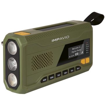 IMPAVIO DAB 1 DAB+/UKW Kurbelradio / Outdoorradio Bluetooth SOS Digitalradio (DAB) (mit Taschenlampe, Solarzellen, Powerbankfunktion, SOS Warnfunktion und Bluetooth Streaming, 2 W, Empfang über DAB+, DAB, FM, AM, Sleeptimer, Batterieladeanzeige)