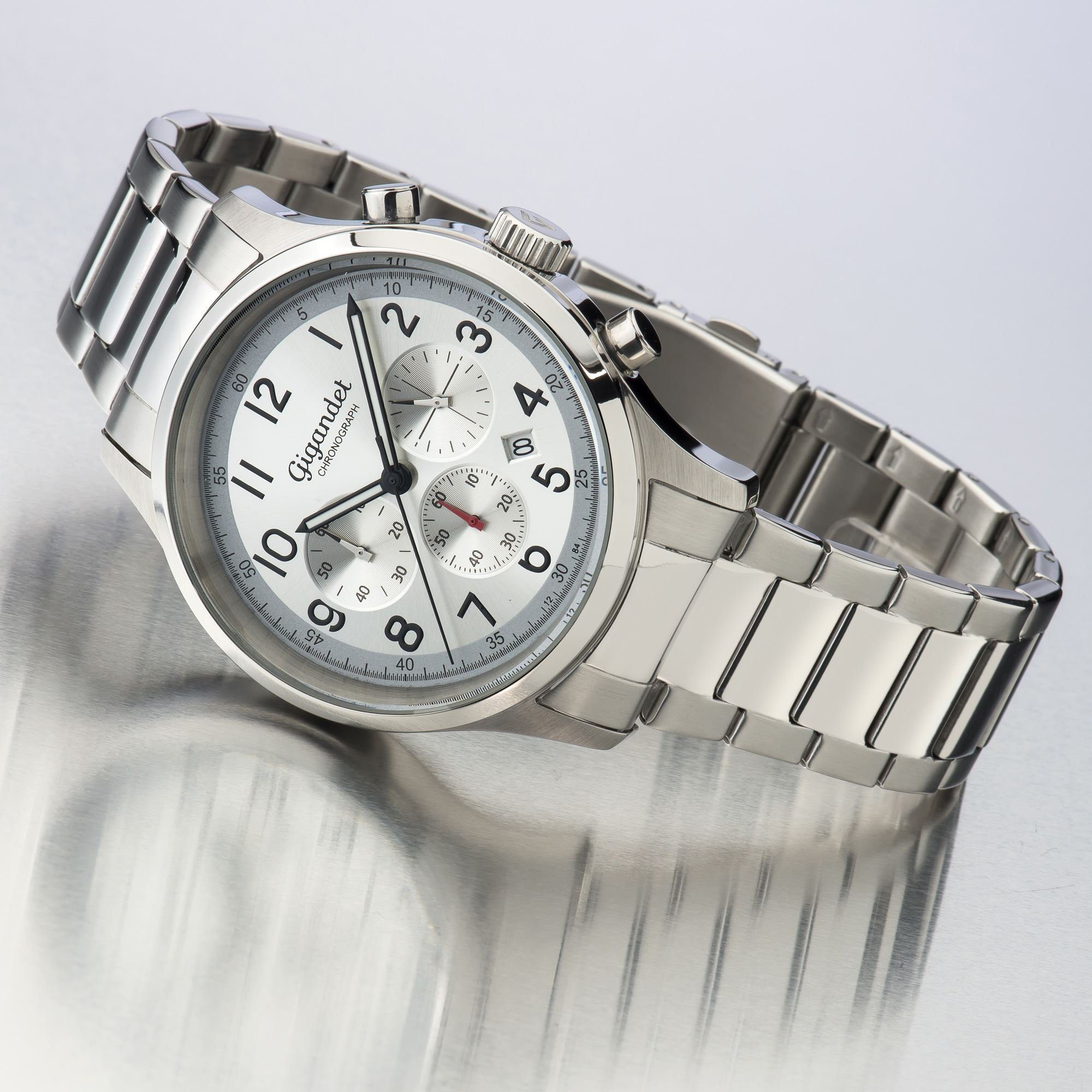Gigandet Chronograph Armbanduhr, Herrenuhr, Sportuhr, 44mm, EFFICIENCY G50-001, Mineralglas, Datumsanzeige, Edelstahlband, 5bar/50m wasserdicht