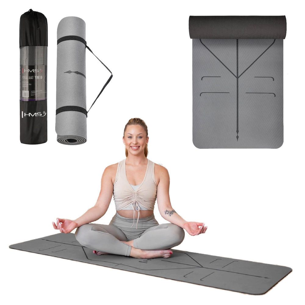 HMS Yogamatte Sportmatte Trainingsmatte Fitnessunterlage (Spar-Set, 1-St., 182 x 61 x 1 cm weich), TPE doppellagig, rutschfest, wasserfest, Hülle + Gurt