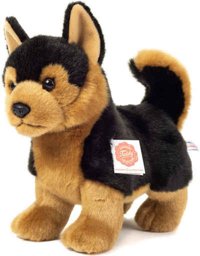 Teddy Hermann® Kuscheltier Schäferhund stehend schwarz/braun, 23 cm, zum Teil aus recyceltem Material