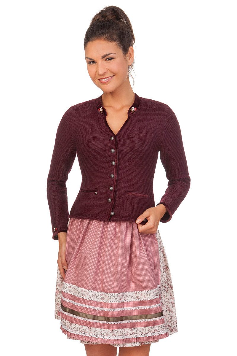 Spieth & Wensky Trachtenjacke Trachten Strickjacke - MALTA - hellgrau, weinrot – Bild 4 von 5