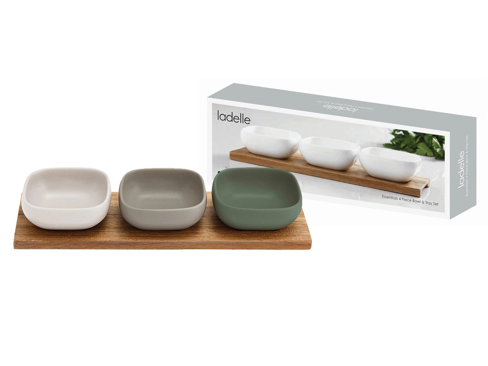 Ladelle Servierschüssel ESSENTIALS Assortiert Schalenset 4tlg, Porzellan / Akazie, (Schüsseln & Schalen)