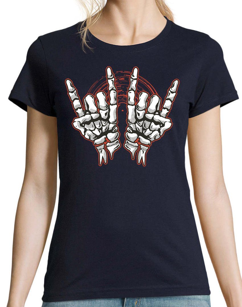 Youth Designz T-Shirt Fun-Look Rock'n'Roll modischem Hand Damen Horror Shirt Skelett Print Mit Navy im