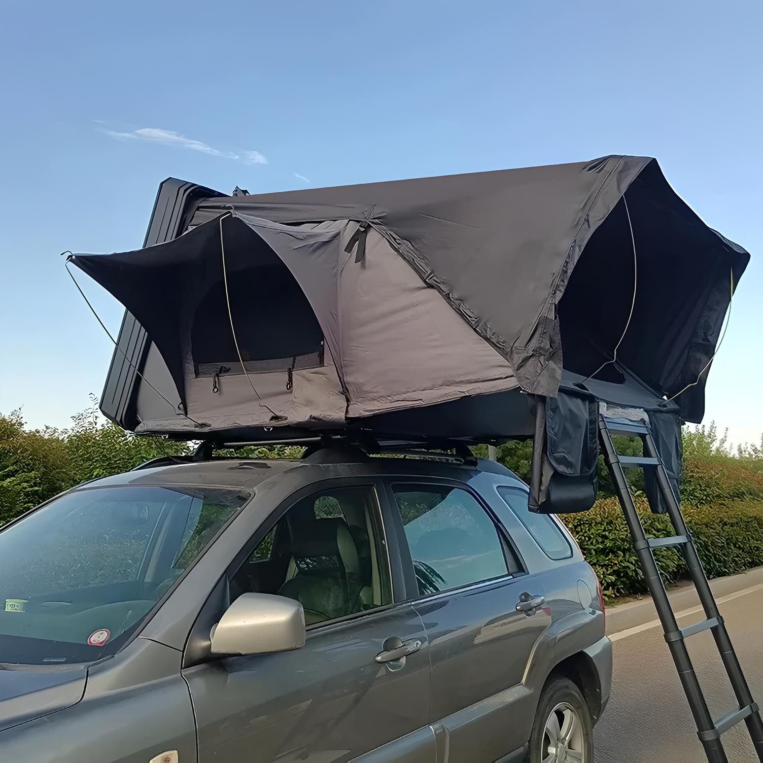 TZIpower Dachzelt Dachzelt Autodachzelt Aluminium Case 2 Größen 5 Personen Schwarz LED, Personen: 5