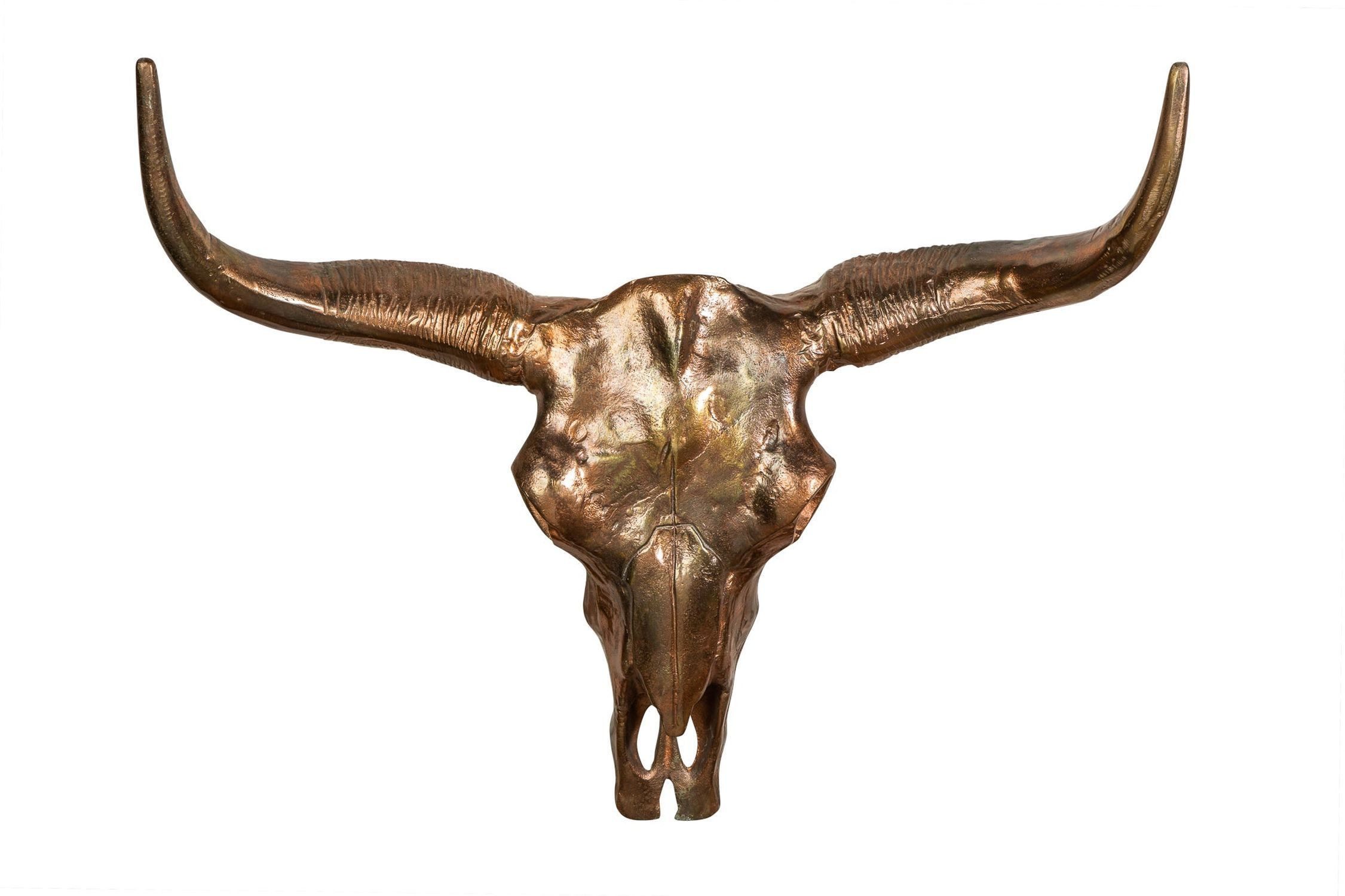 Licht-Erlebnisse Wanddekoobjekt VANESSA, Schädel Stier aus Metall Handarbeit in Kupfer B: 70cm groß Jagdtrophäe