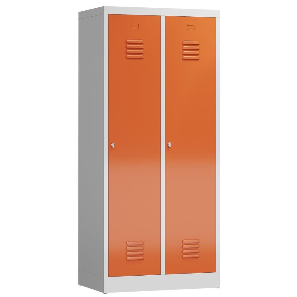 Steelboxx Spind ClassiX Garderobenschrank, 2 Abteile mit S/W-Trennung, 1800 x 800 x (1-St) Komplett verschweißt und montiert keine Montage erforderlich Korpus: RAL 7035 Lichtgrau/ Türen: Rot | Lichtgrau