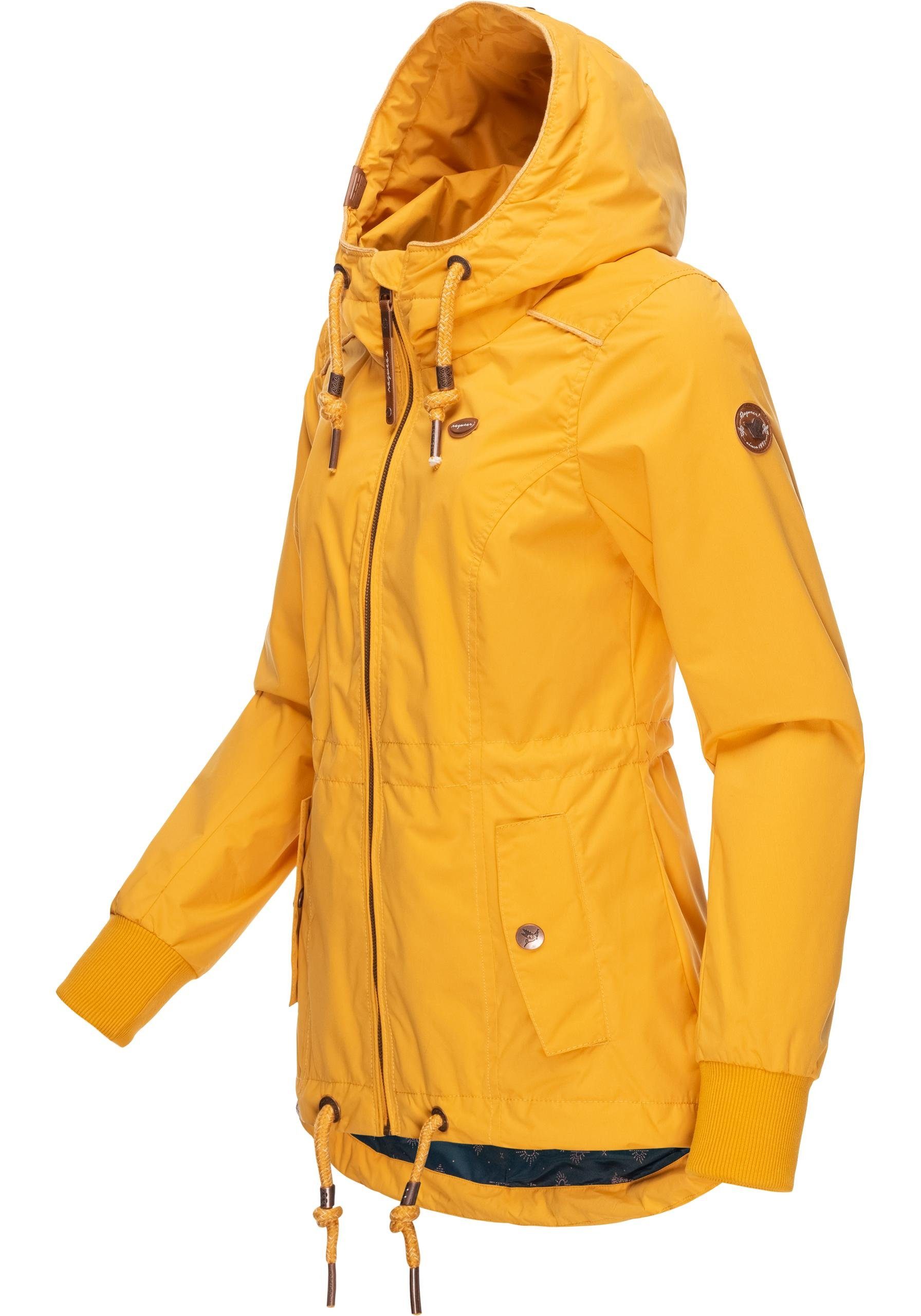 Ragwear Outdoorjacke Kapuze Übergangsjacke Danka kanariengelb mit großer stylische