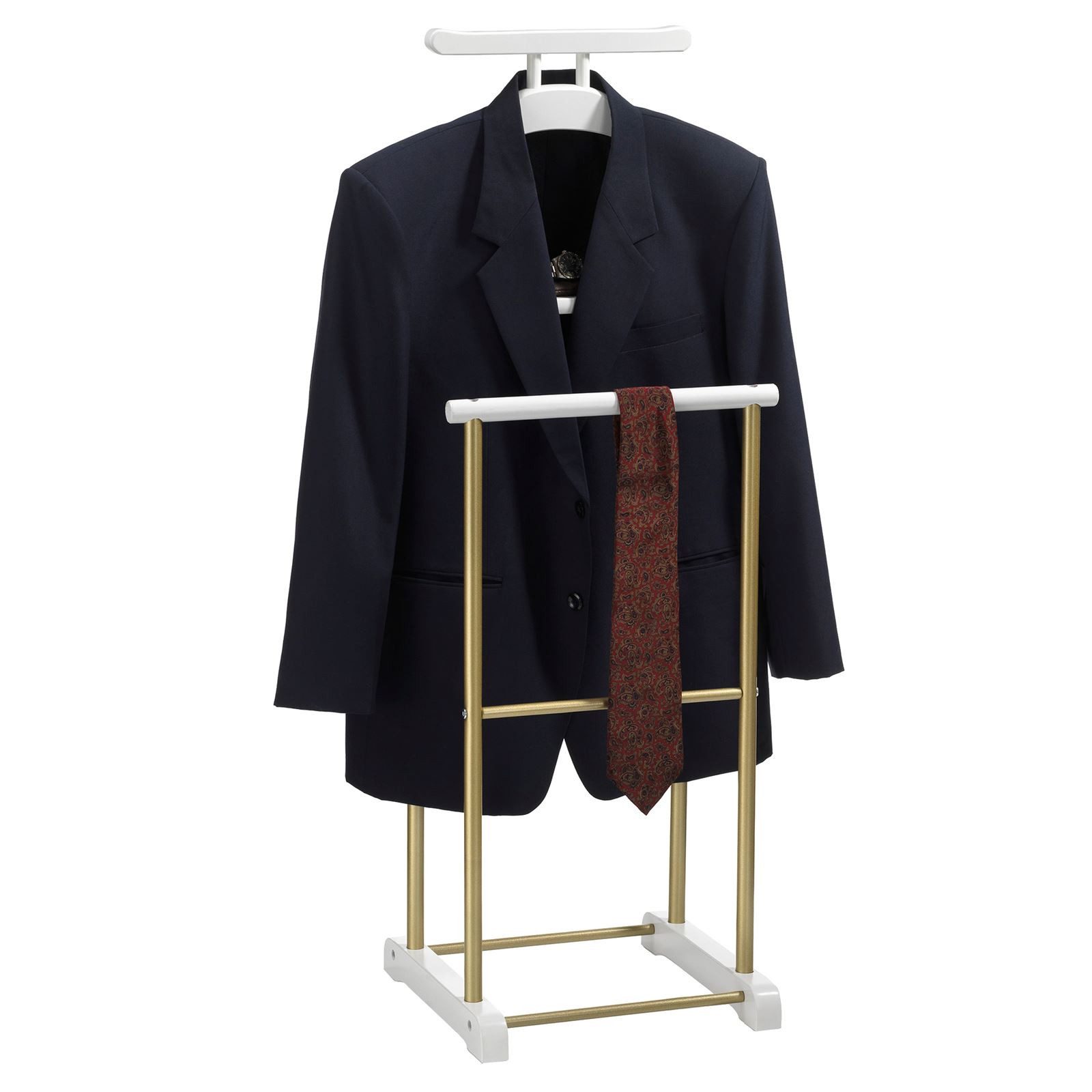 CARO-Möbel Herrendiener MEDINA, Kleiderablage mit Hosenbügel, Kleiderständer Stummer Diener weiß/gold