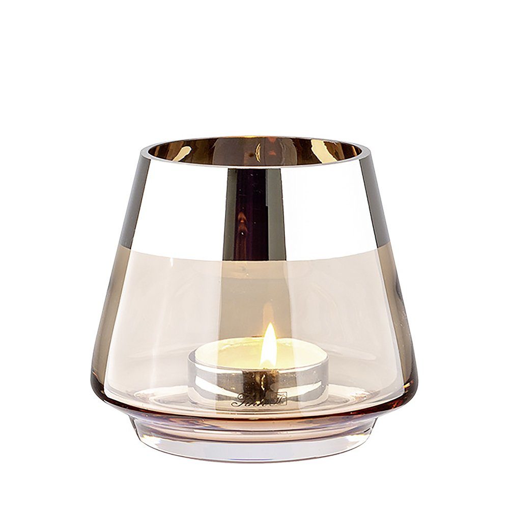 Fink Teelichthalter JONA Teelichthalter - H.13cm x D.15cm - Glas/Silberfolie - sand/silber (1 St., Leuchte - Geschenk für Frauen), Windlicht Kerzenhalter: Eleganter Kerzenleuchter für Stumpenkerzen