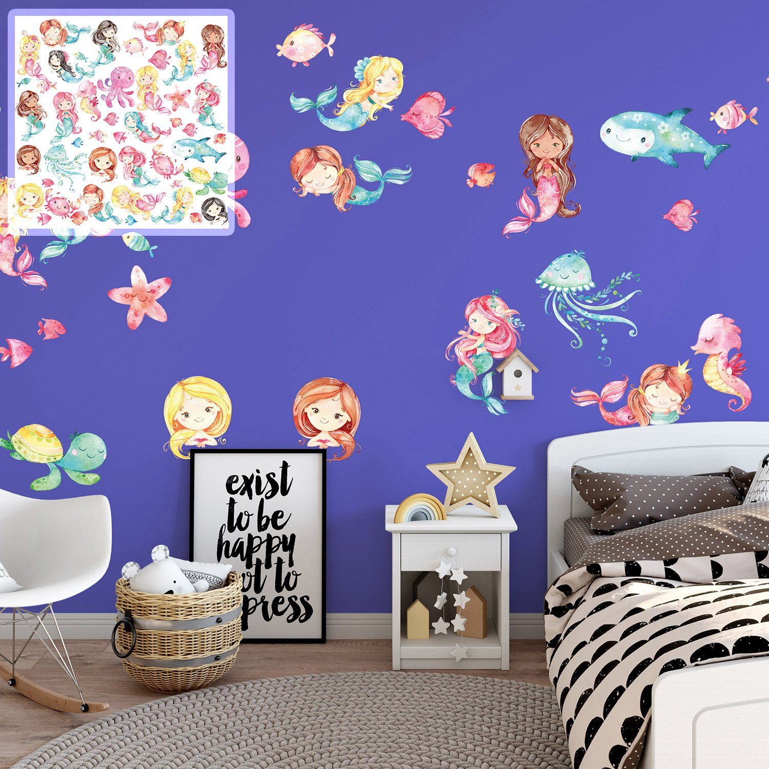 Sunnywall Wandtattoo XXL Wandtattoo Meerjungfrauen Set verschiedene Motive, Kinderzimmer Aufkleber bunt Wanddeko mermaid