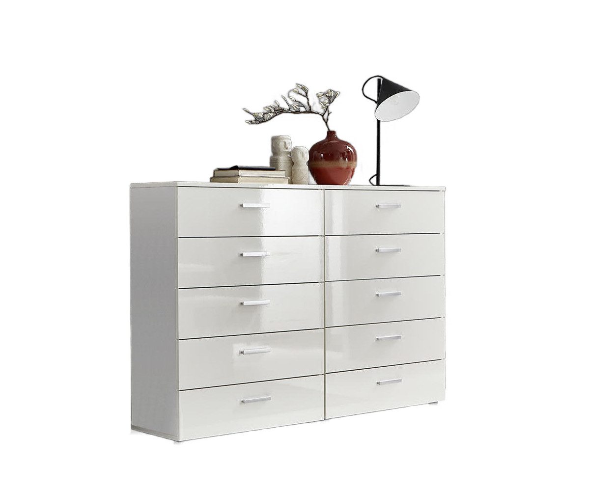 BMG Möbel Schubkastenkommode Marbella Kommoden-Set 5 (Sideboard Schubkastenkommode, Fronten in weiß Hochglanz), Made in Germany