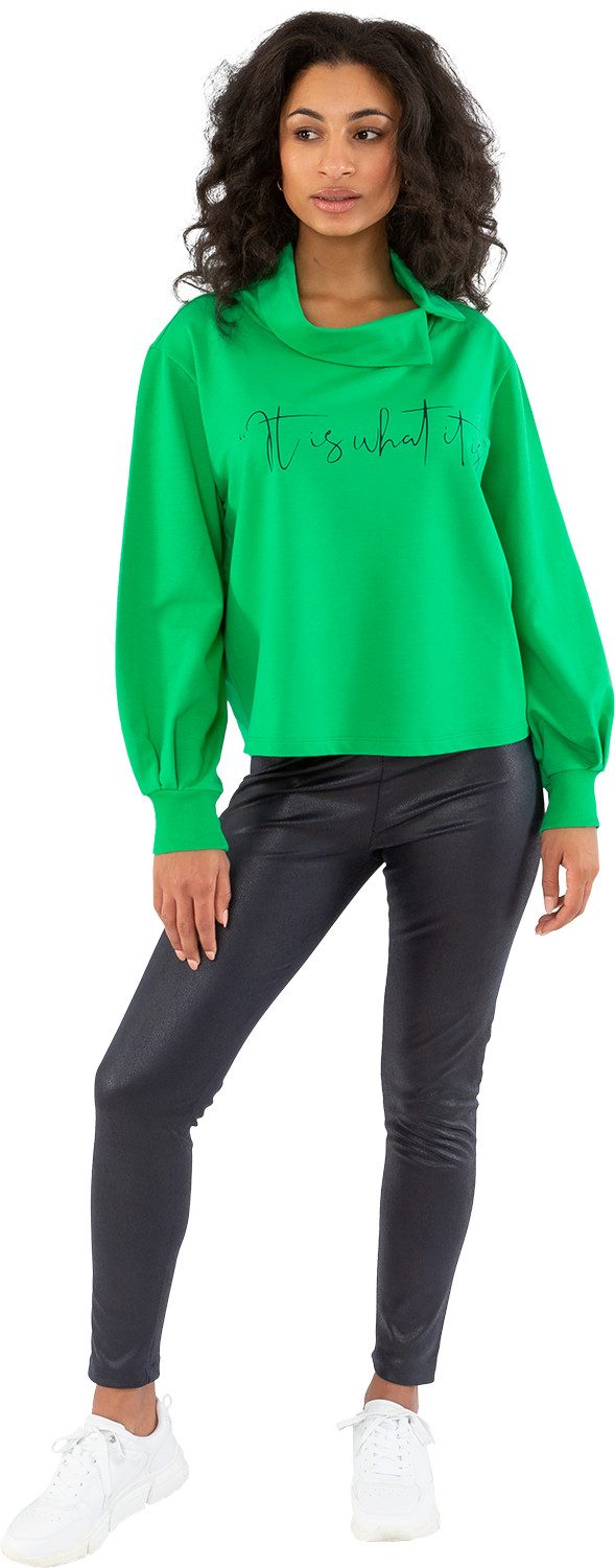 Gio Milano Schalkragenpullover G29-1120, Pullover it is what it is mit asymmetrischen Kragen